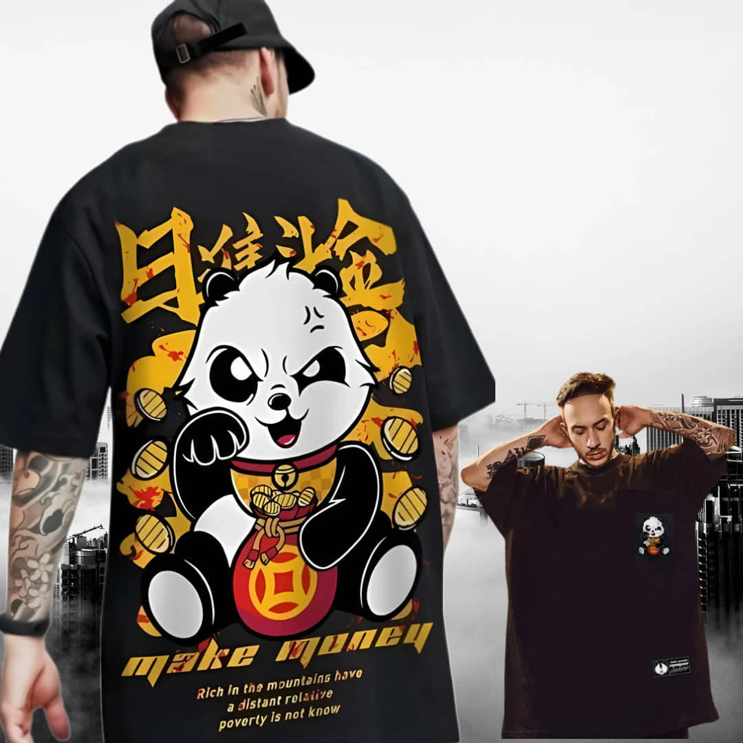 CrazyBee Men Cotton Blend Oversized Fit Printed T-Shirt ( Black )