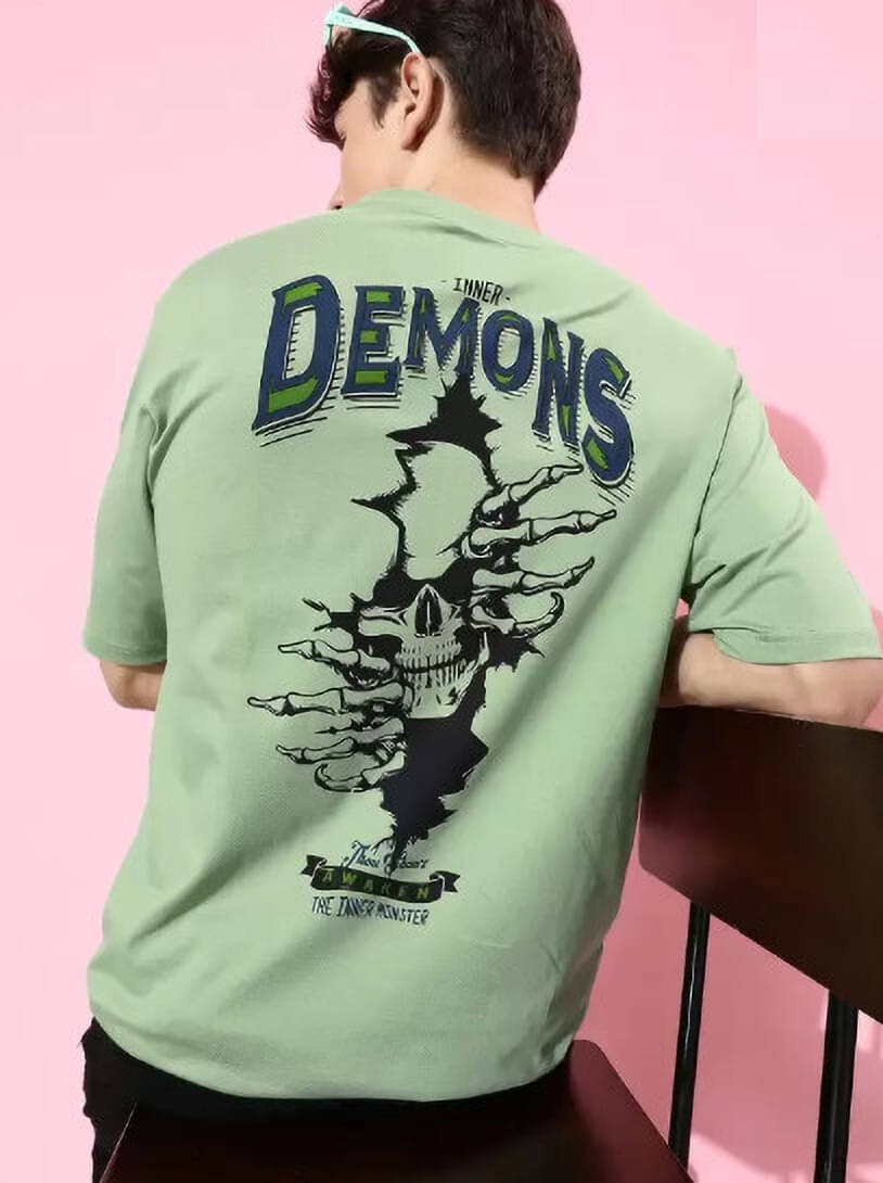     			CrazyBee Men Cotton Blend Oversized Fit Printed T-Shirt ( Light Green )
