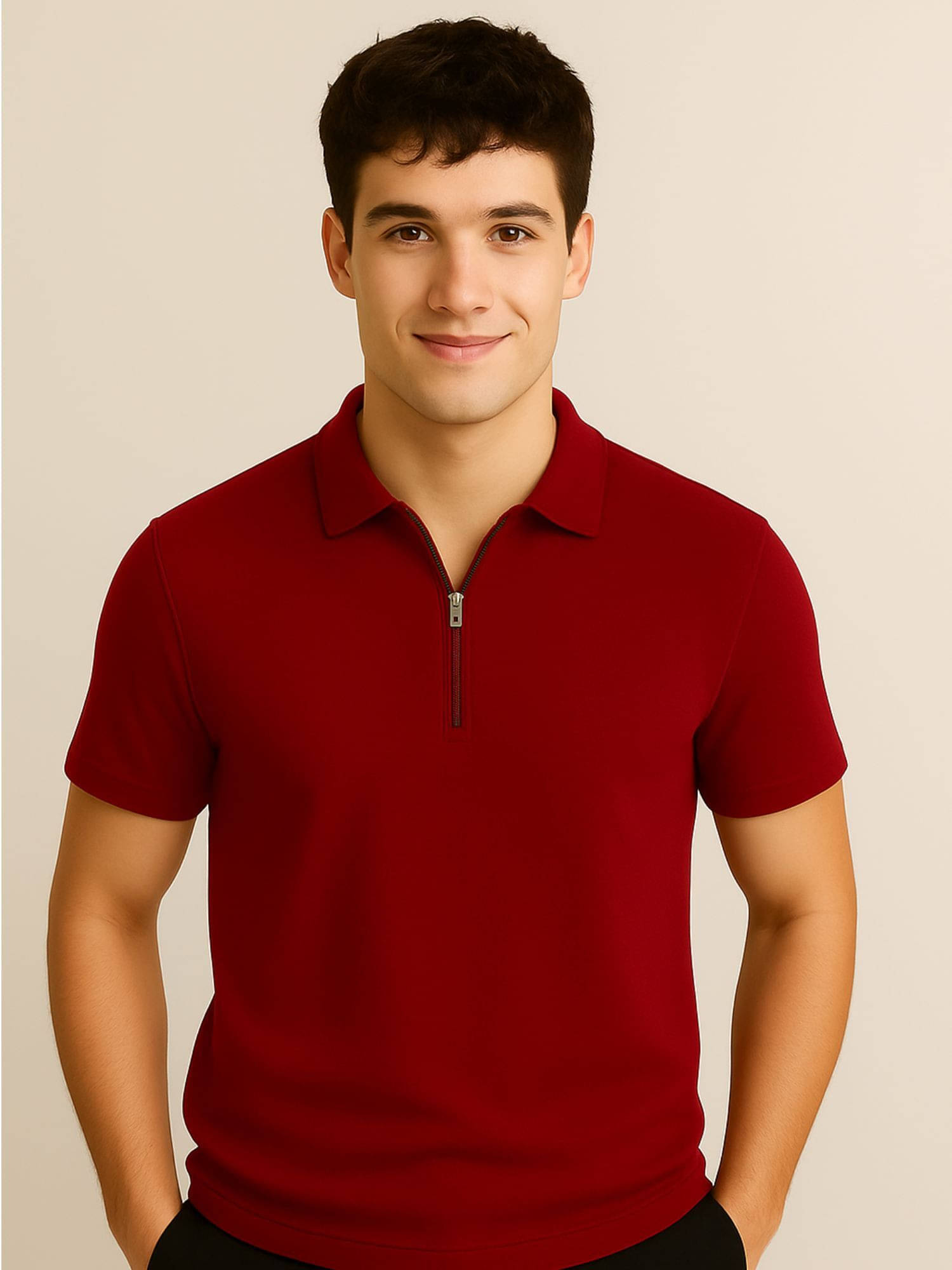     			CrazyBee Men Cotton Blend Regular Fit Solid Polo T Shirt ( Maroon )