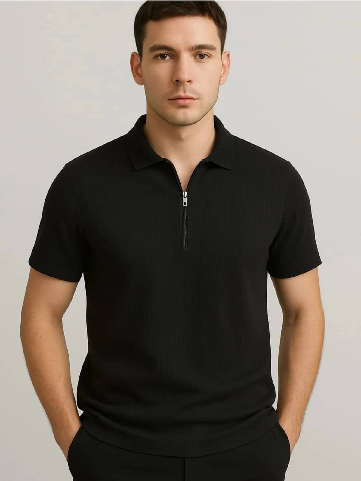 CrazyBee Men Cotton Blend Regular Fit Solid Polo T Shirt ( Black )