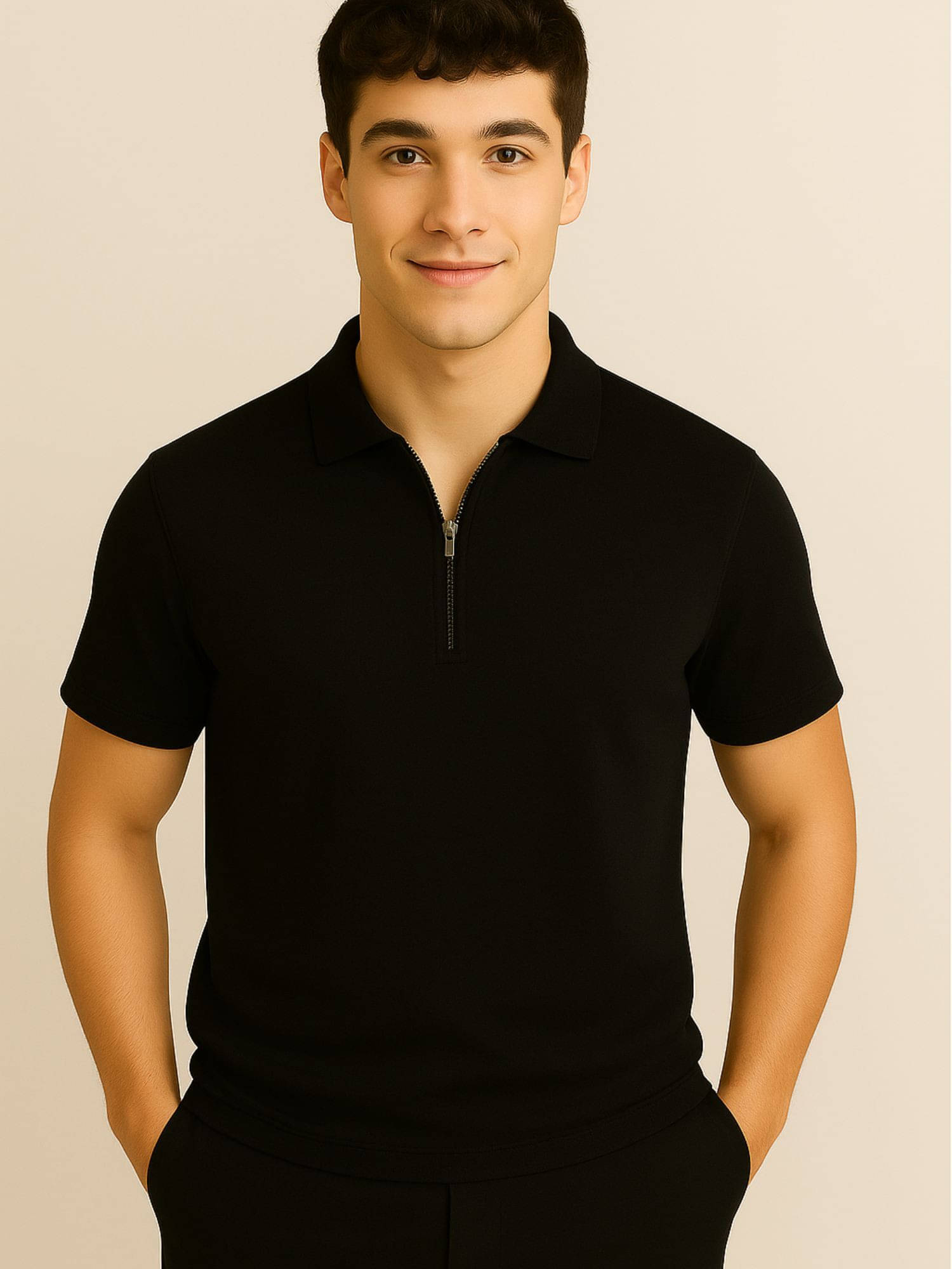     			CrazyBee Men Cotton Blend Regular Fit Solid Polo T Shirt ( Black )