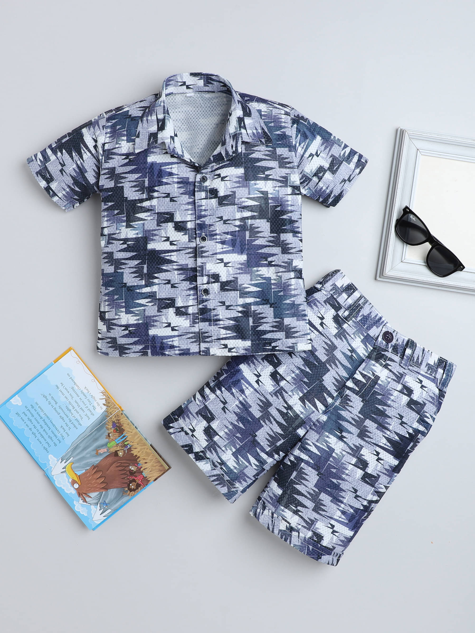 Fourfolds Pack of 1 Boys Cotton Blend Shirt & Shorts Set ( Navy ) Fourfolds Pack of 1 Boys Cotton Blend Shirt & Shorts Set ( Navy )