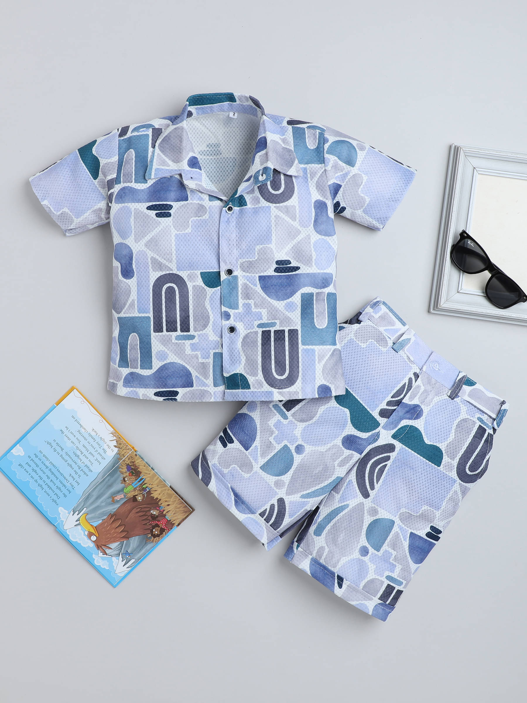 Fourfolds Pack of 1 Boys Cotton Blend Shirt & Shorts Set ( Light Blue ) Fourfolds Pack of 1 Boys Cotton Blend Shirt & Shorts Set ( Light Blue )