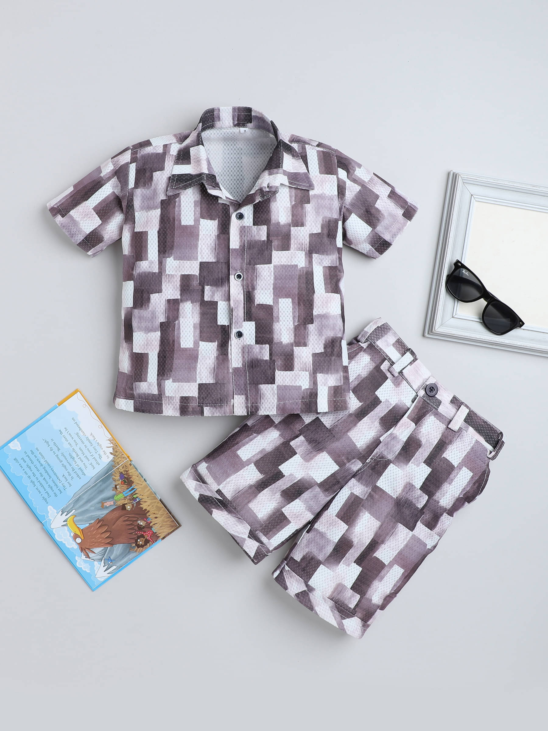 Fourfolds Pack of 1 Boys Cotton Blend Shirt & Shorts Set ( Brown ) Fourfolds Pack of 1 Boys Cotton Blend Shirt & Shorts Set ( Brown )