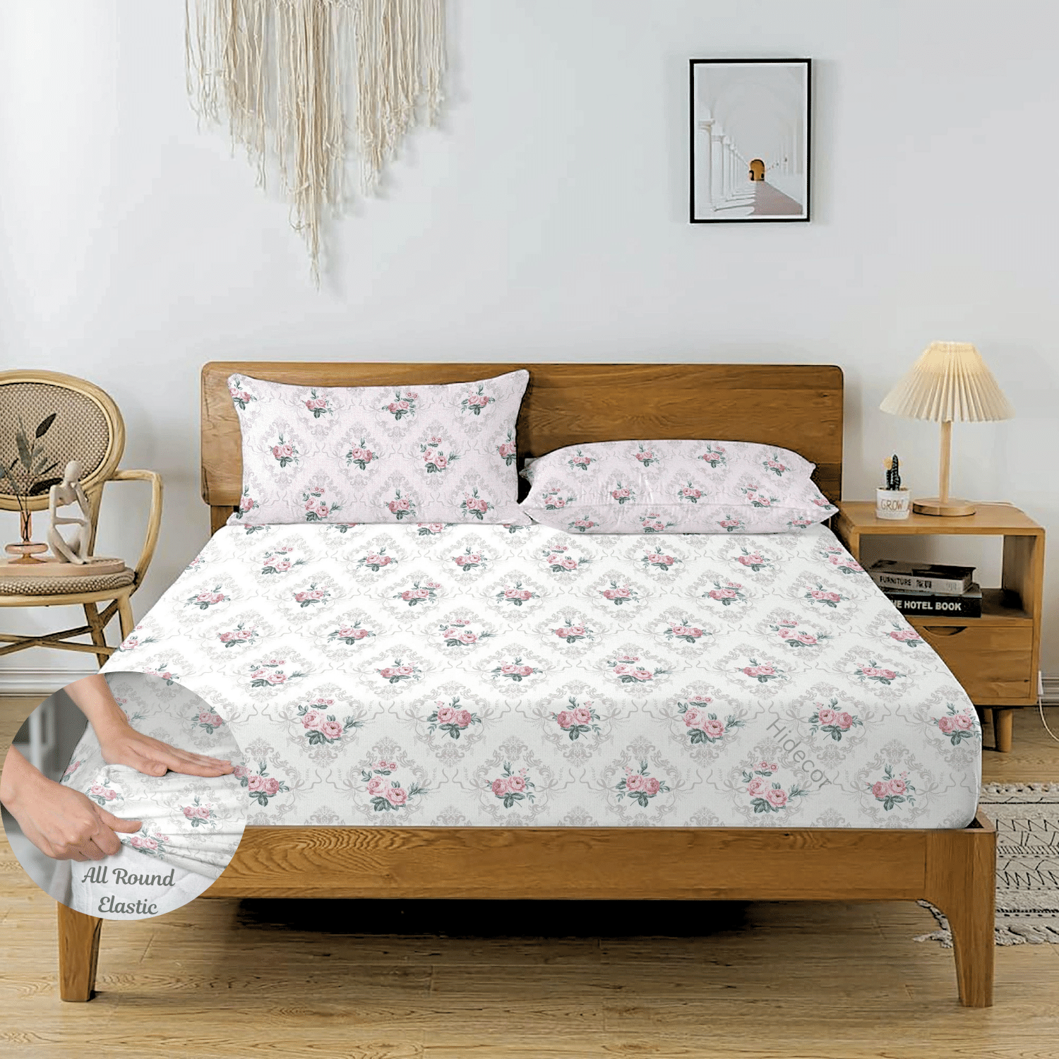 HIDECOR Microfibre Floral Fitted 1 Bedsheet with 2 Pillow Covers ( King Size ) - Pink HIDECOR Microfibre Floral Fitted 1 Bedsheet with 2 Pillow Covers ( King Size ) - Pink