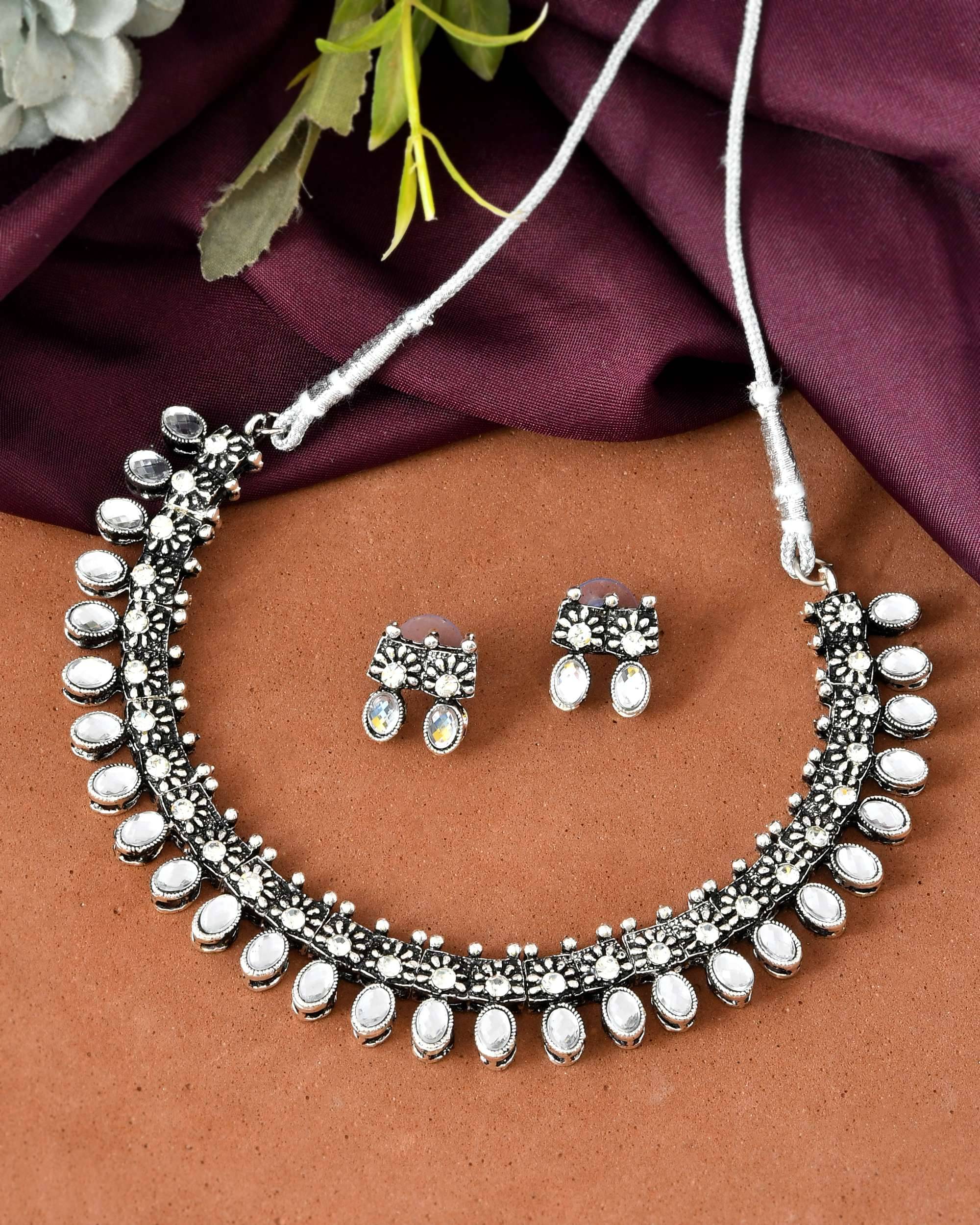     			Jewels Nest Silver Oxidised Silver Necklace Set ( Pack of 1 )