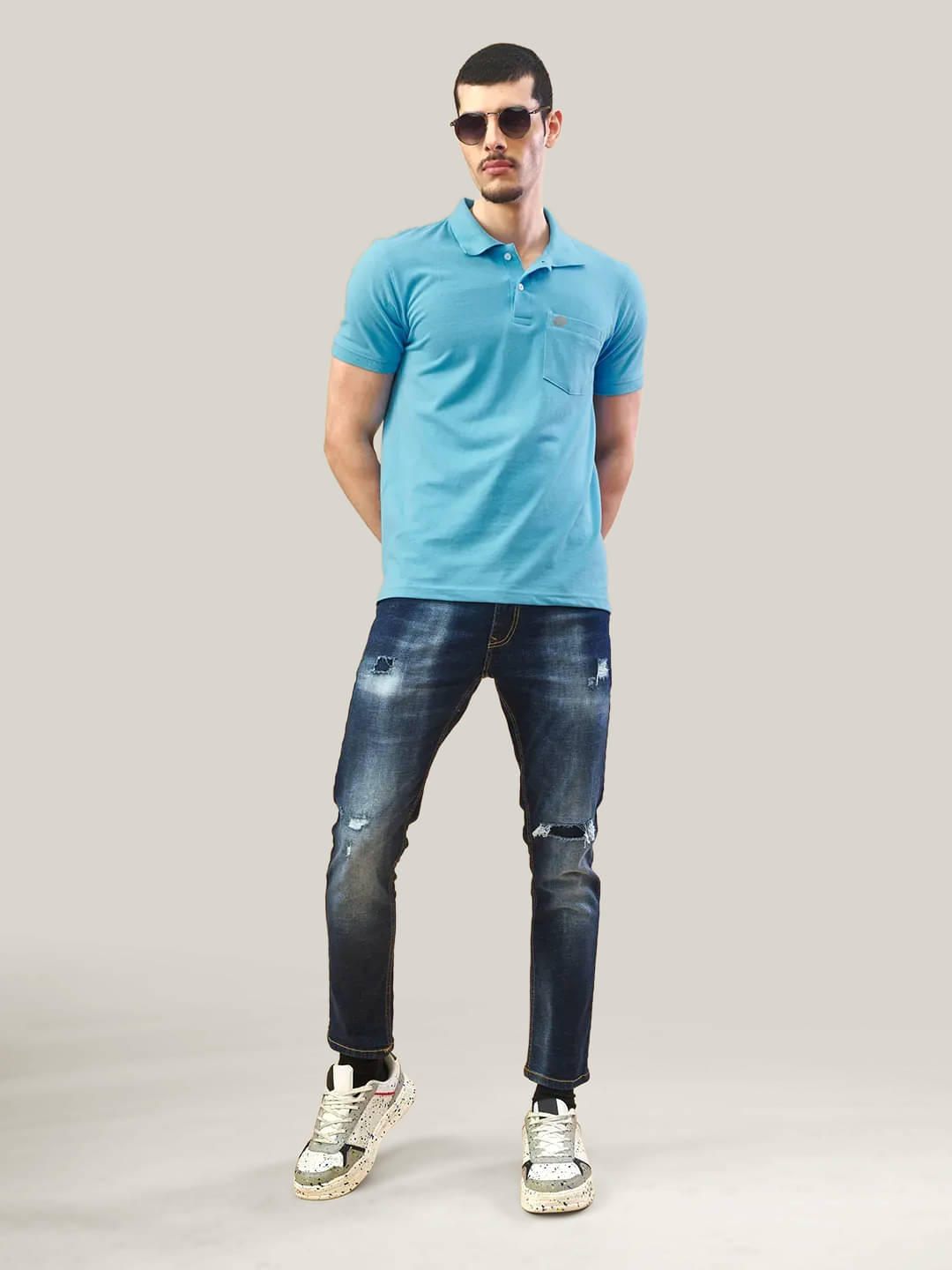     			Lux Nitro Men Cotton Regular Fit Solid Polo T Shirt ( Sky Blue )