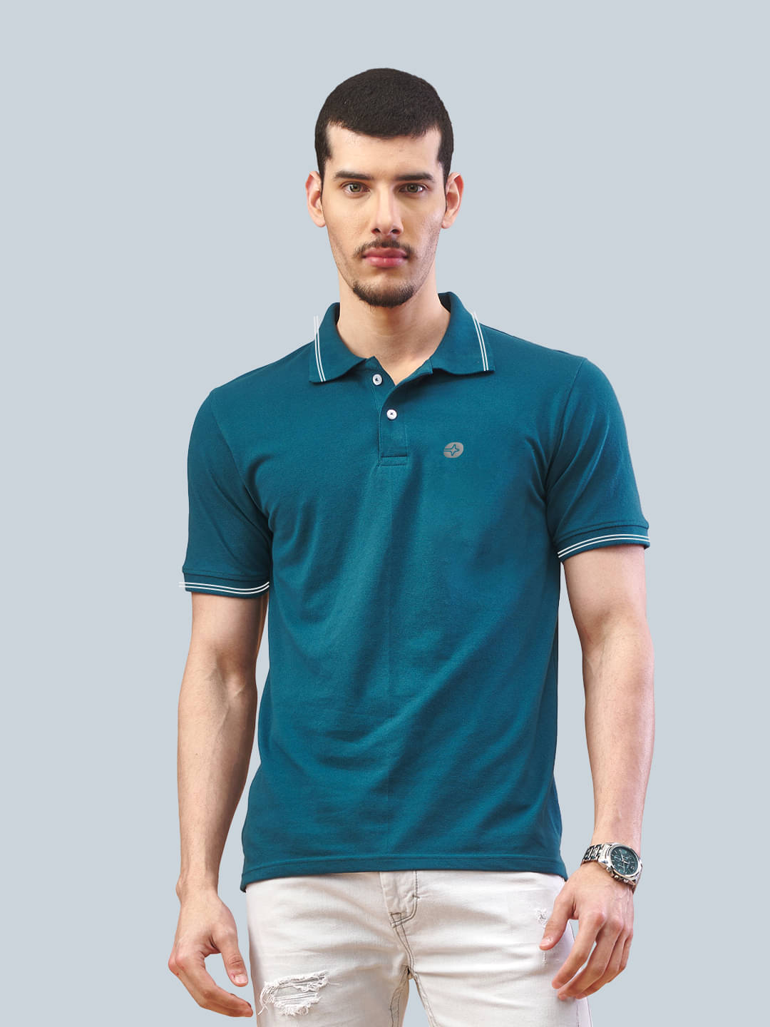 Lux Nitro Men Cotton Regular Fit Solid Polo T Shirt ( Teal Blue )     			Lux Nitro Men Cotton Regular Fit Solid Polo T Shirt ( Teal Blue )