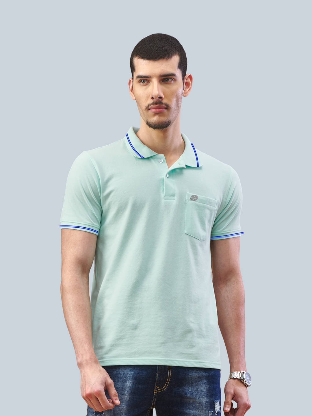     			Lux Nitro Men Cotton Regular Fit Solid Polo T Shirt ( Turquoise )