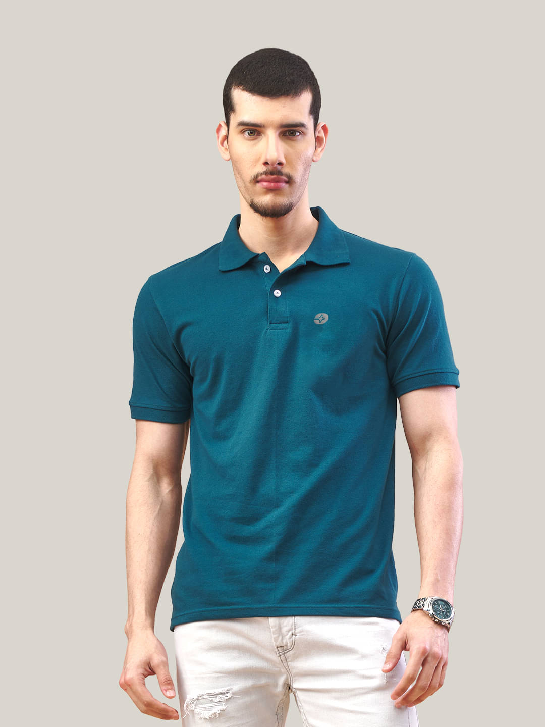     			Lux Nitro Men Cotton Regular Fit Solid Polo T Shirt ( Teal Blue )