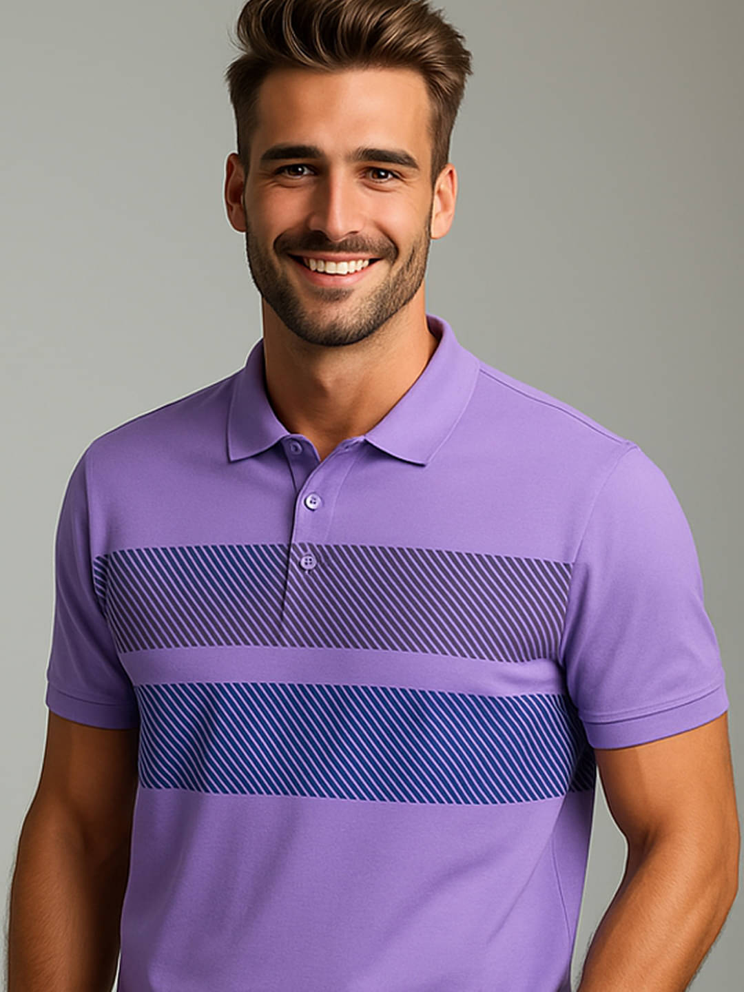     			Merriment Men Cotton Blend Regular Fit Printed Polo T Shirt ( Lavender )