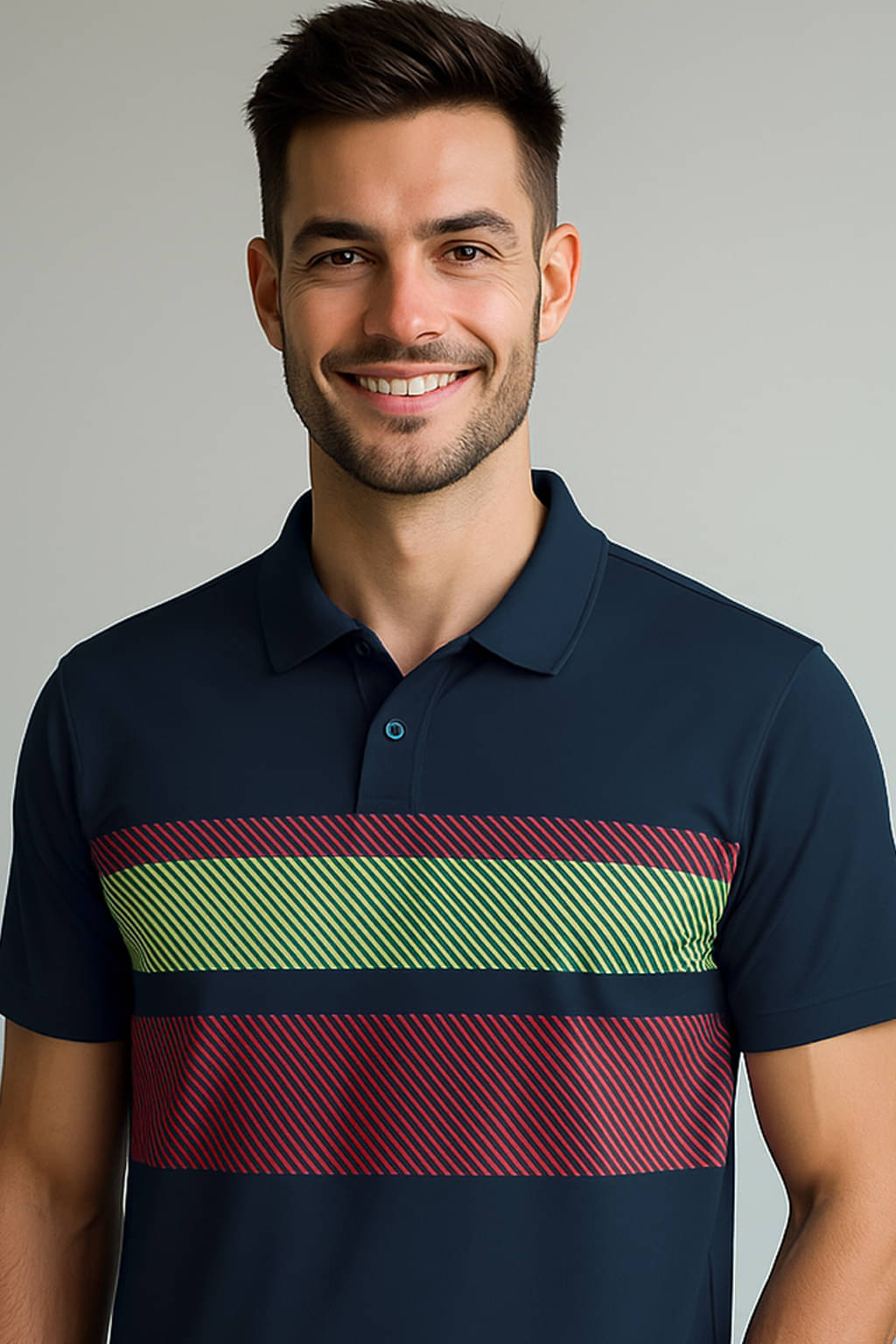     			Merriment Men Cotton Blend Regular Fit Printed Polo T Shirt ( Blue )