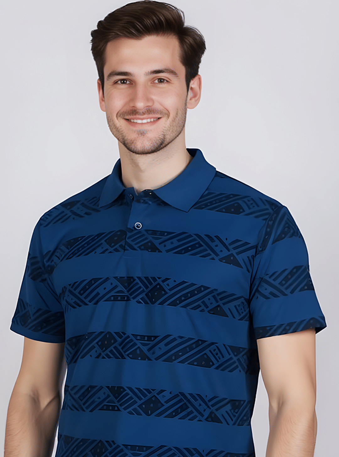     			Merriment Men Cotton Blend Regular Fit Printed Polo T Shirt ( Blue )
