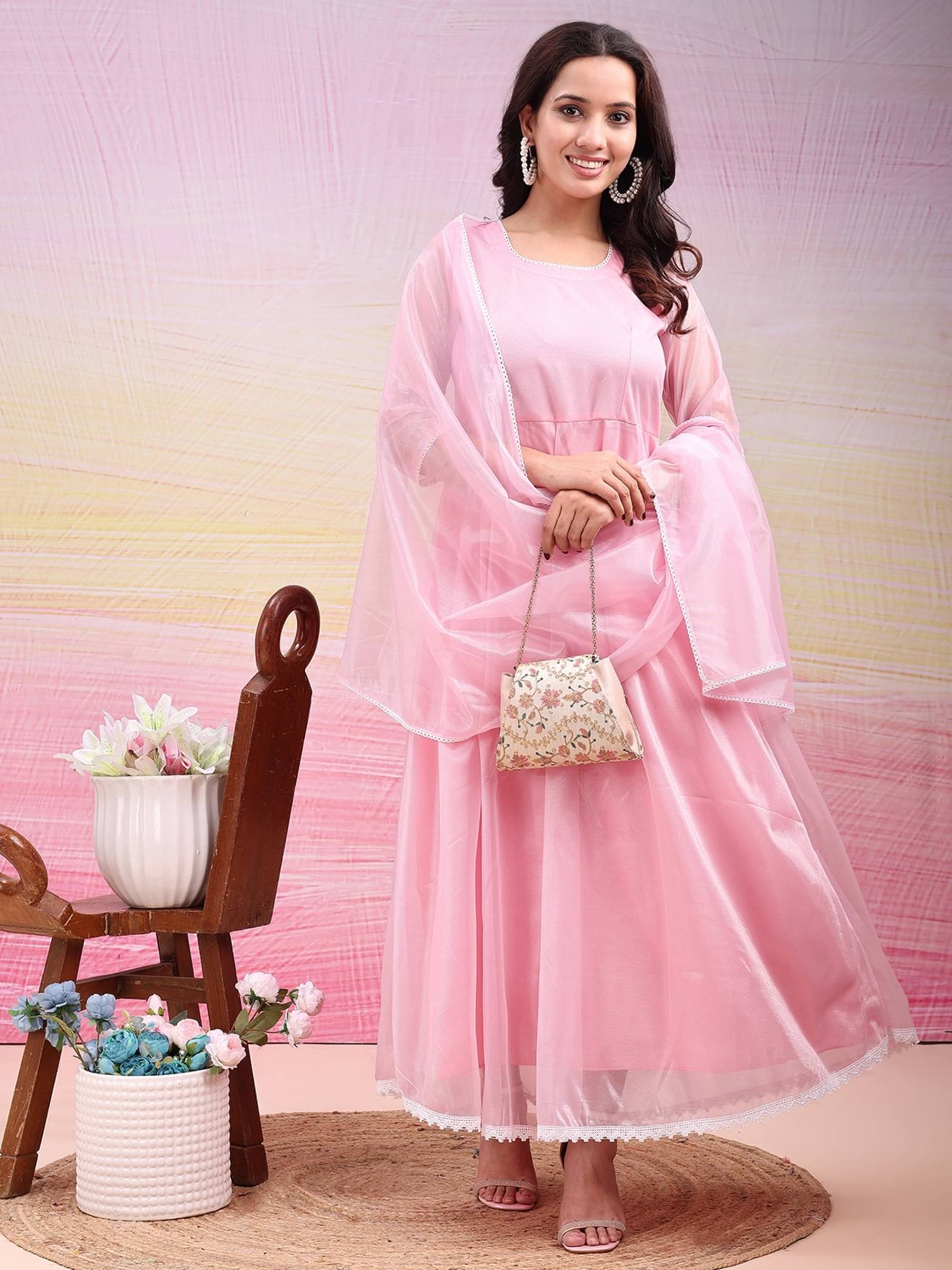 Nilkanthvarni Creation Women Nylon A-line Stitched Ethnic Gown ( Pink ) Nilkanthvarni Creation Women Nylon A-line Stitched Ethnic Gown ( Pink )