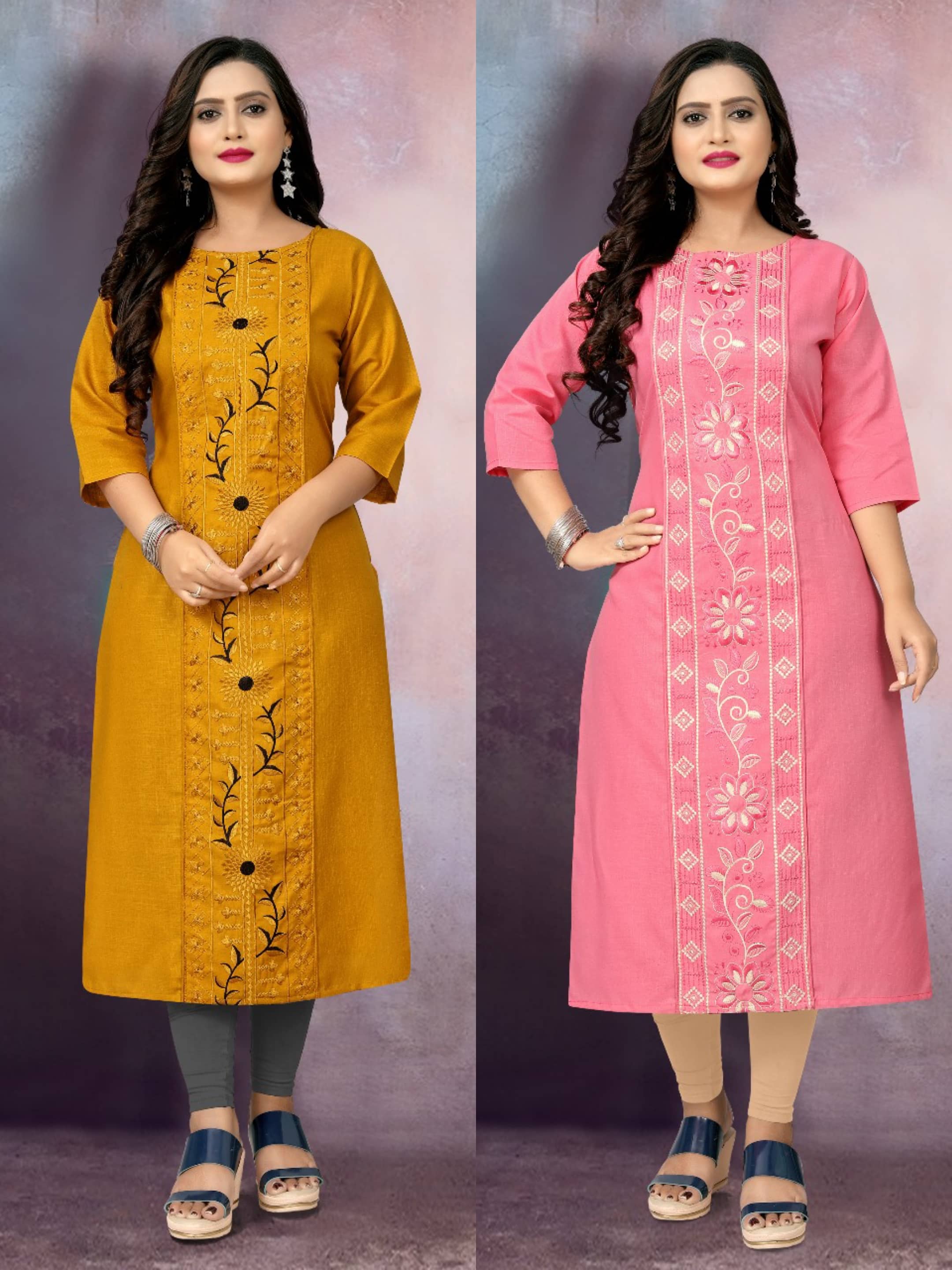 RIAANA Women Cotton Blend Embroidered Straight Kurti ( Multicolor ) - Kurtis, Tunics | Buy online on ZillyBuy