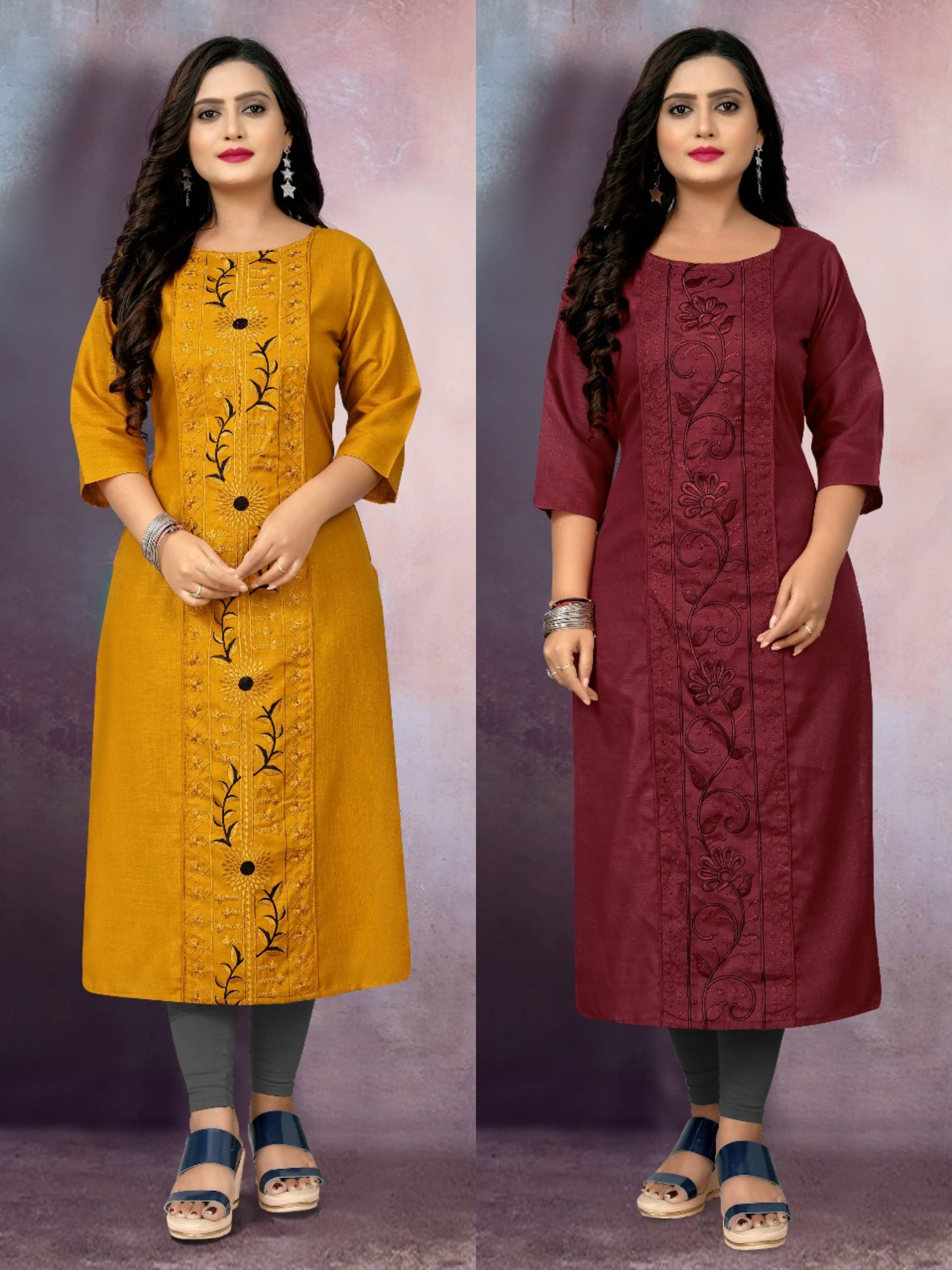 RIAANA Women Cotton Blend Embroidered Straight Kurti ( Multicolor ) - Kurtis, Tunics | Buy online on ZillyBuy