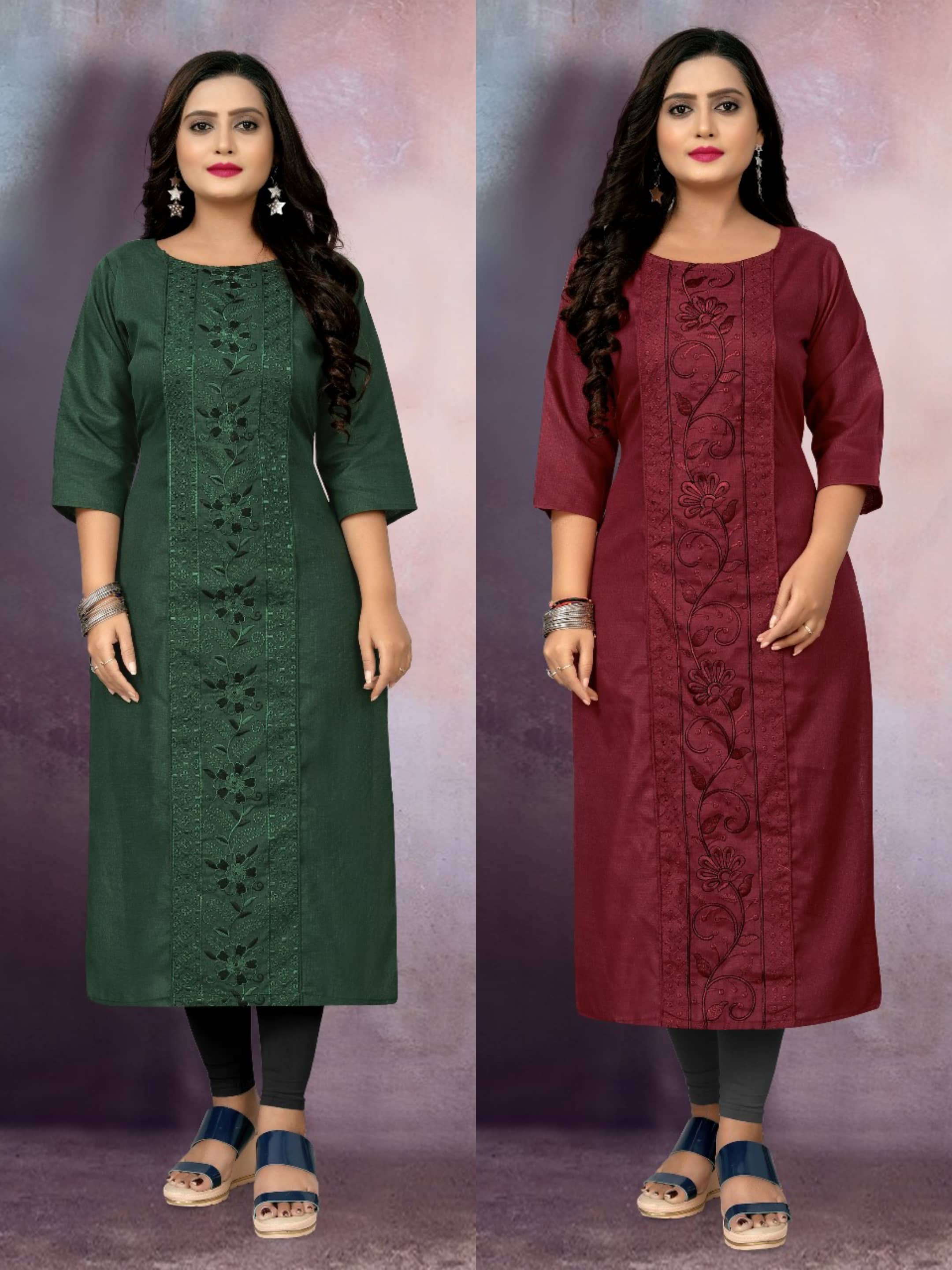 RIAANA Women Cotton Blend Embroidered Straight Kurti ( Multicolor ) - Kurtis, Tunics | Buy online on ZillyBuy