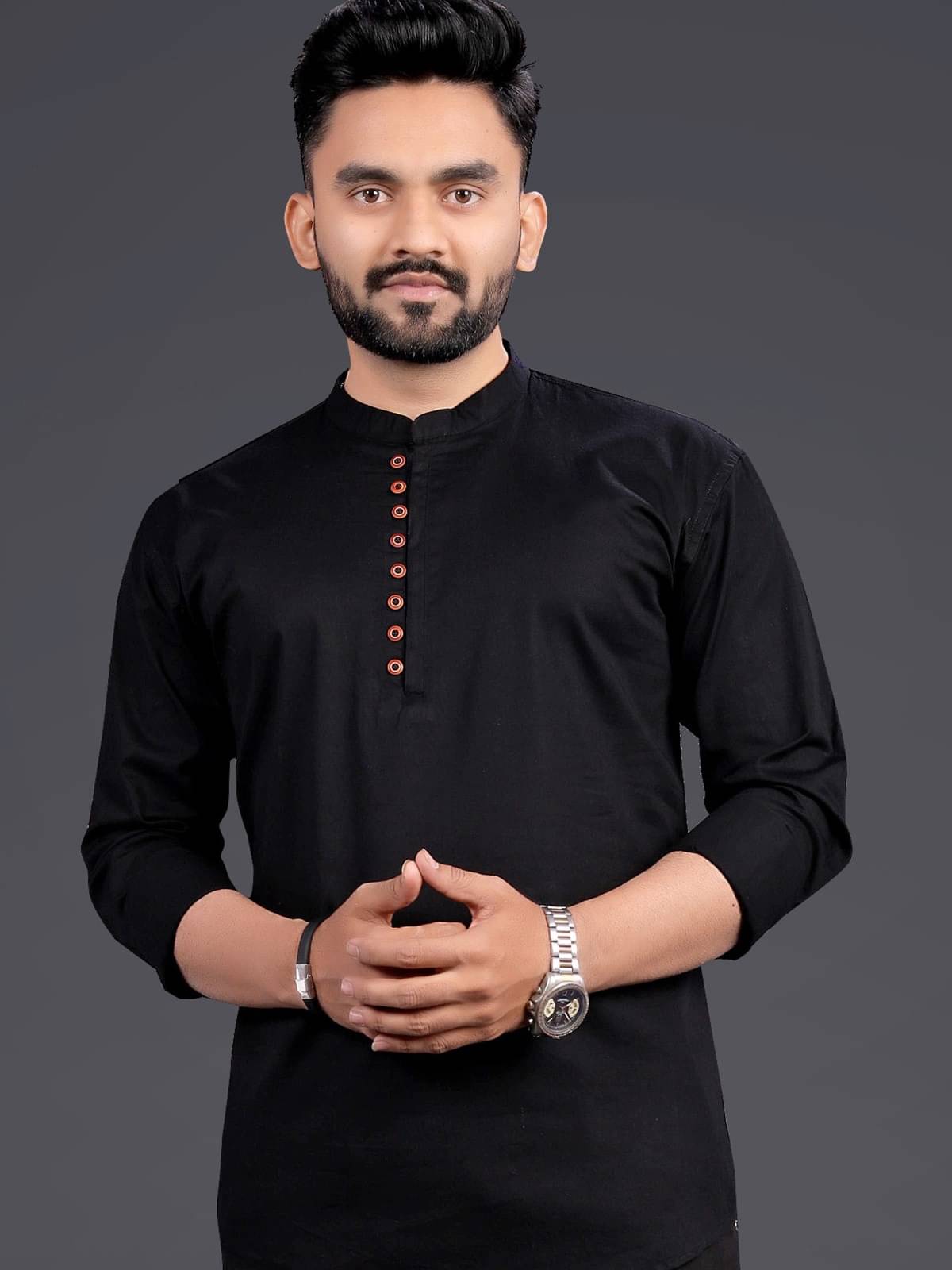     			Reiter Black Cotton Blend Men's Shirt Style Kurta ( Pack of 1 )