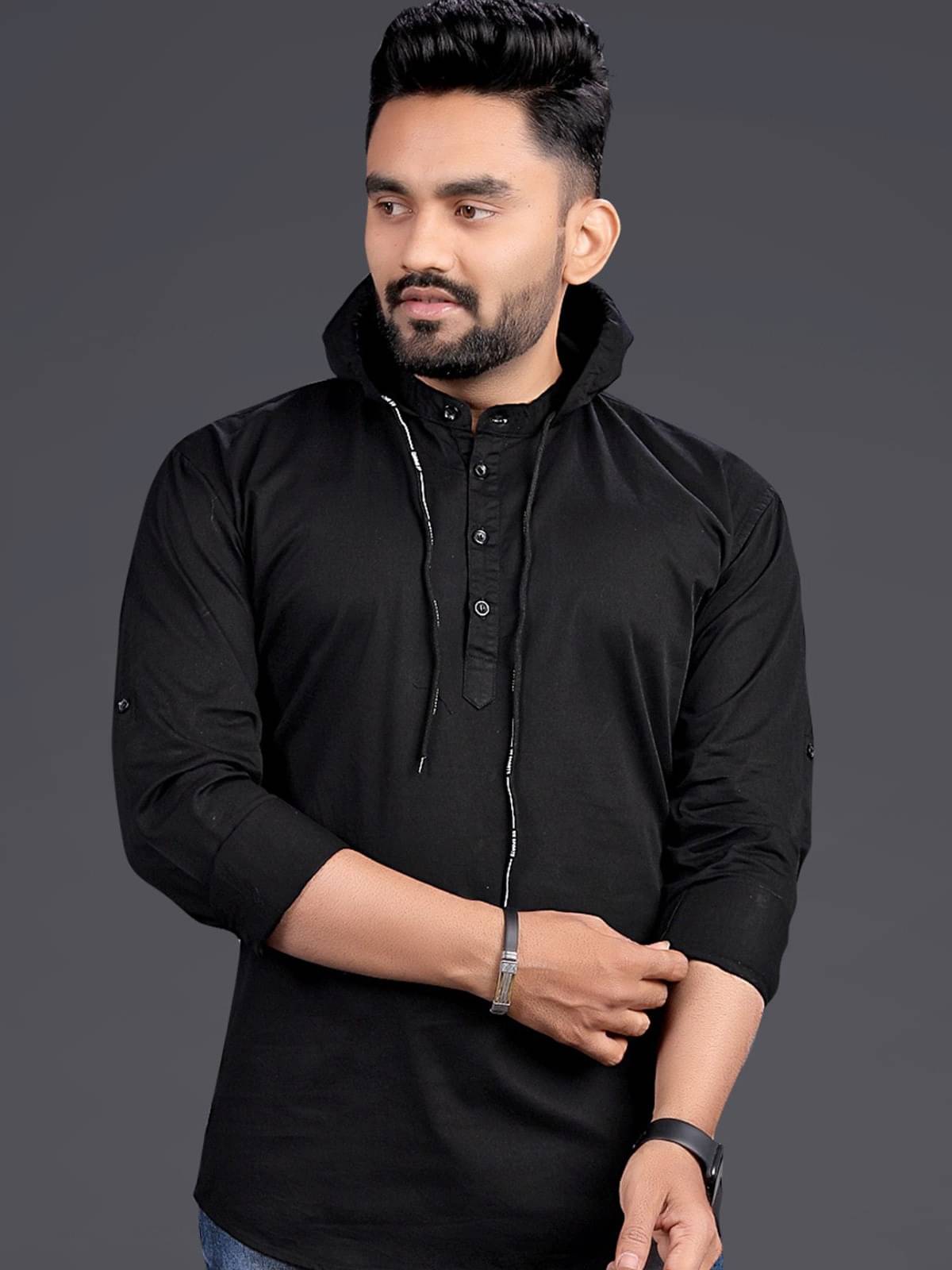 Reiter Black Cotton Blend Men's Shirt Style Kurta ( Pack of 1 ) Reiter Black Cotton Blend Men's Shirt Style Kurta ( Pack of 1 )