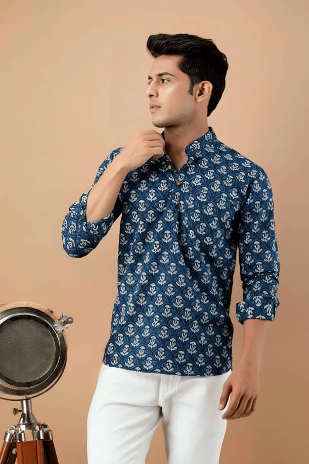     			Reiter Blue Cotton Blend Men's Regular Kurta ( Pack of 1 )