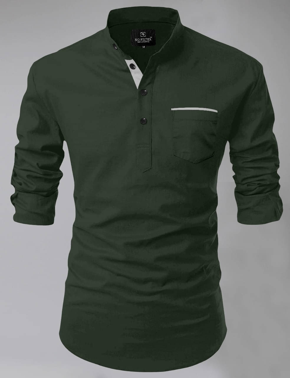     			Reiter Dark Green Cotton Blend Men's Shirt Style Kurta ( Pack of 1 )