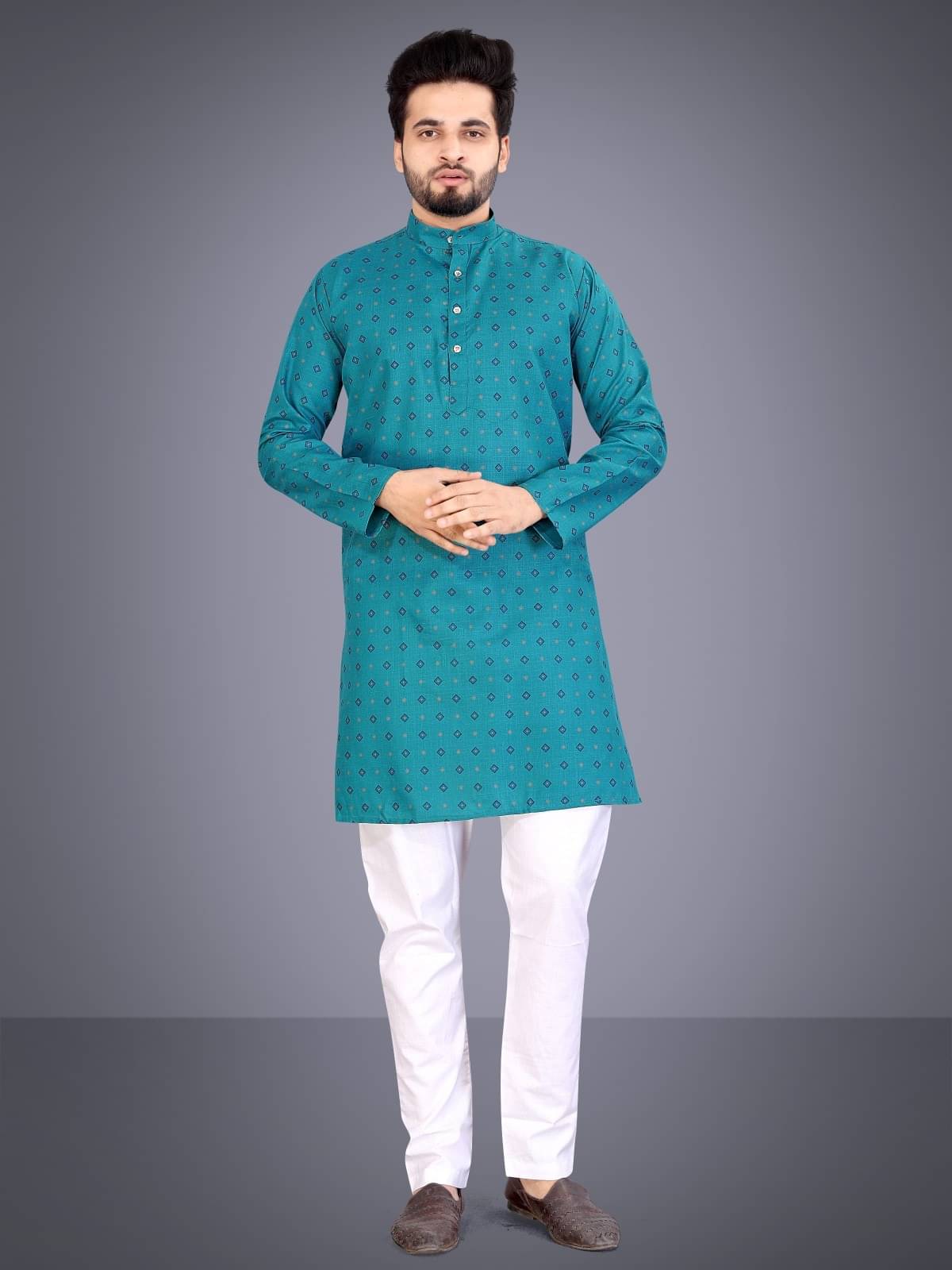     			Reiter Dark Green Cotton Blend Men's Regular Kurta ( Pack of 1 )