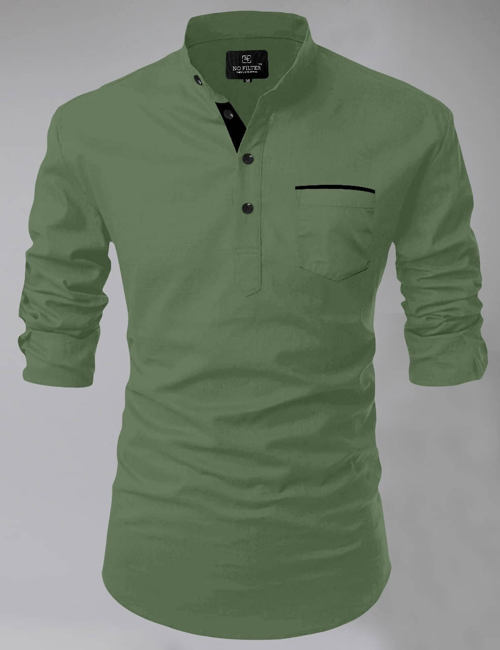 Reiter Green Cotton Blend Men's Shirt Style Kurta ( Pack of 1 ) Reiter Green Cotton Blend Men's Shirt Style Kurta ( Pack of 1 )