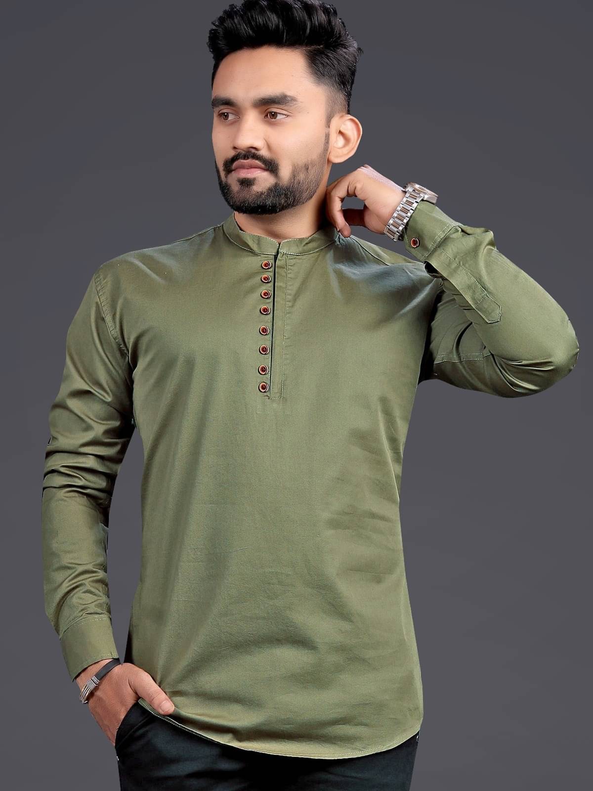     			Reiter Green Cotton Blend Men's Shirt Style Kurta ( Pack of 1 )