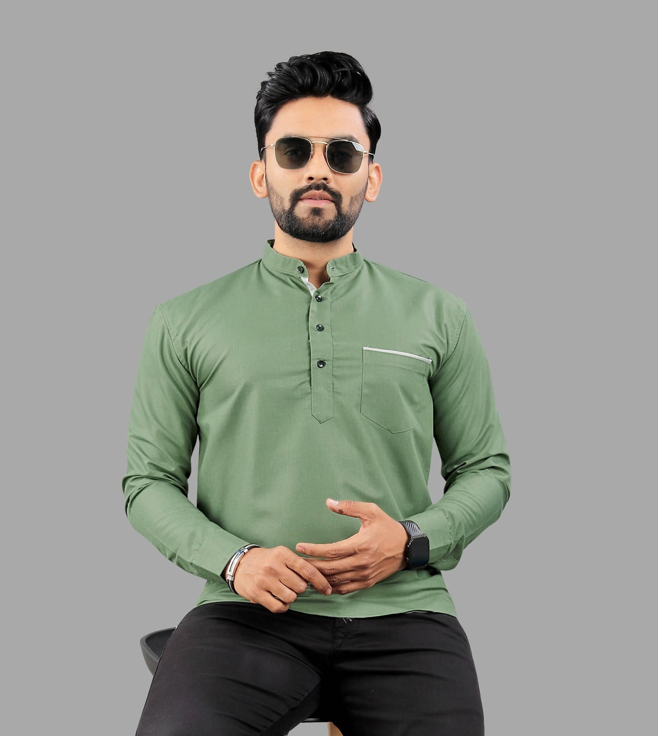     			Reiter Light Green Cotton Blend Men's Shirt Style Kurta ( Pack of 1 )