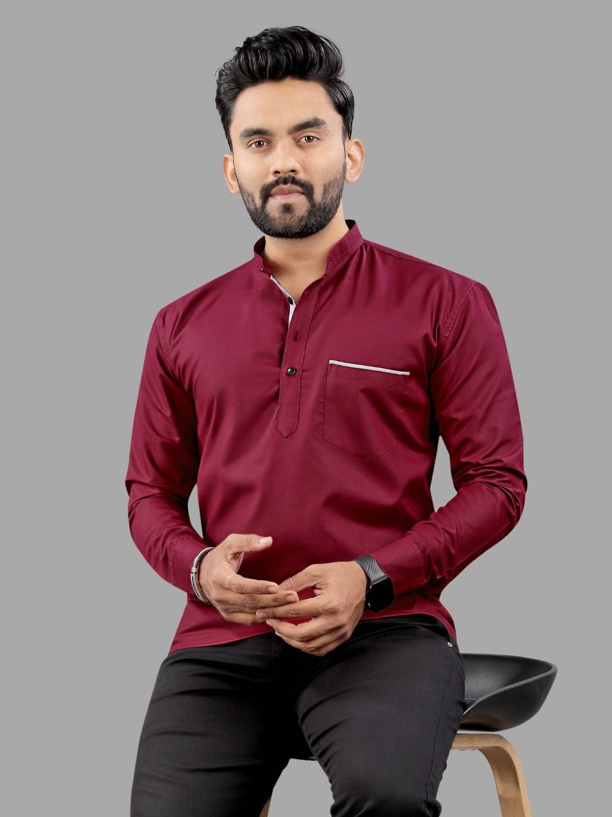 Reiter Maroon Cotton Blend Men's Shirt Style Kurta ( Pack of 1 )     			Reiter Maroon Cotton Blend Men's Shirt Style Kurta ( Pack of 1 )