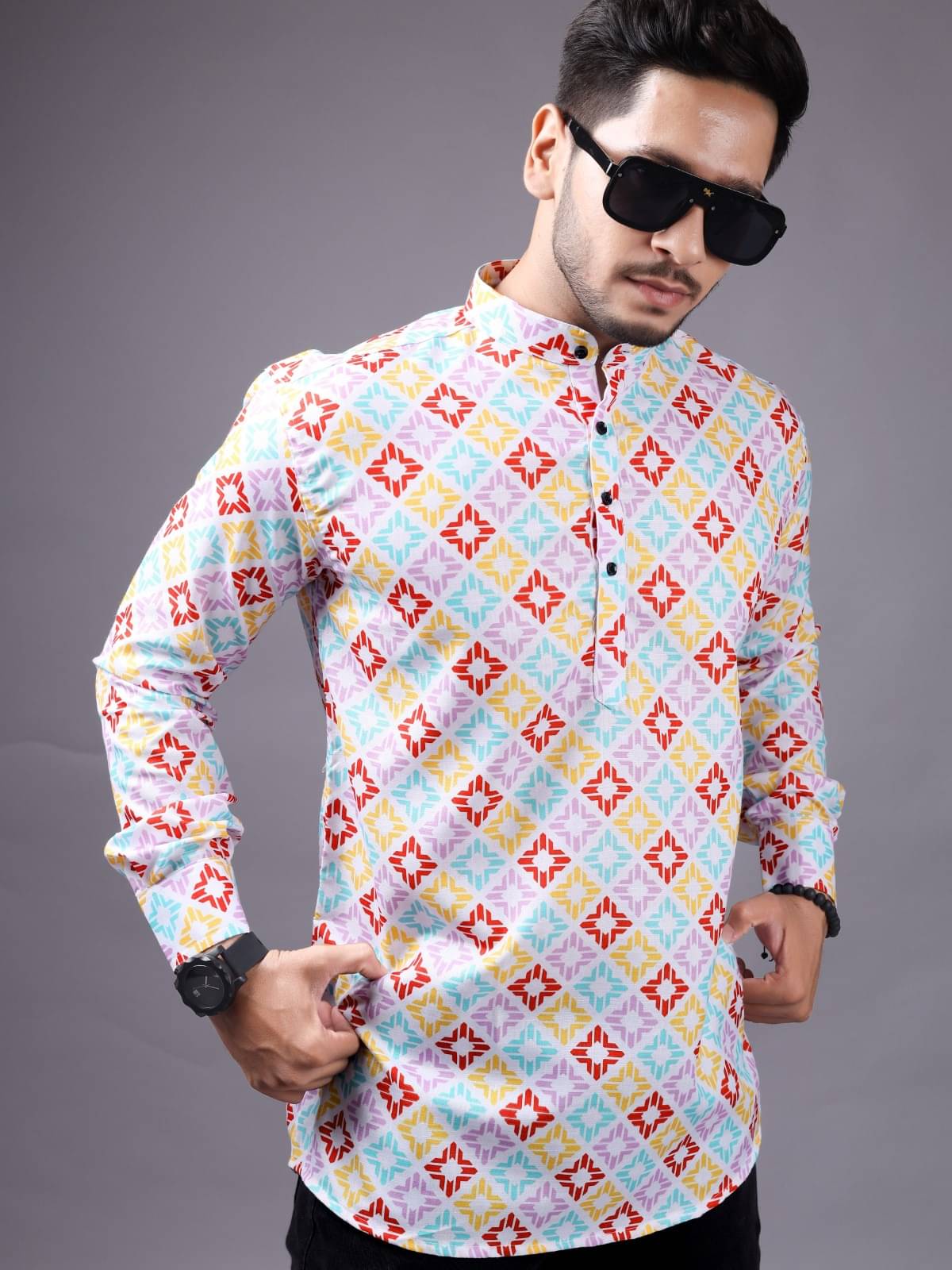 Reiter Multi Cotton Blend Men's Shirt Style Kurta ( Pack of 1 ) Reiter Multi Cotton Blend Men's Shirt Style Kurta ( Pack of 1 )