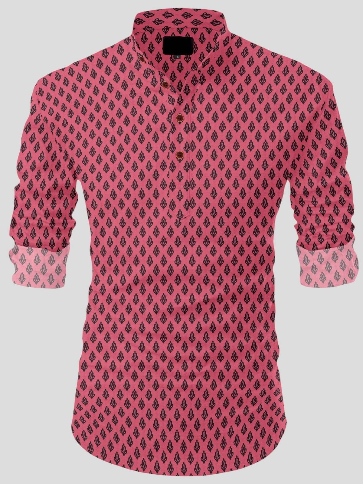 Reiter Pink Cotton Blend Men's Shirt Style Kurta ( Pack of 1 ) Reiter Pink Cotton Blend Men's Shirt Style Kurta ( Pack of 1 )