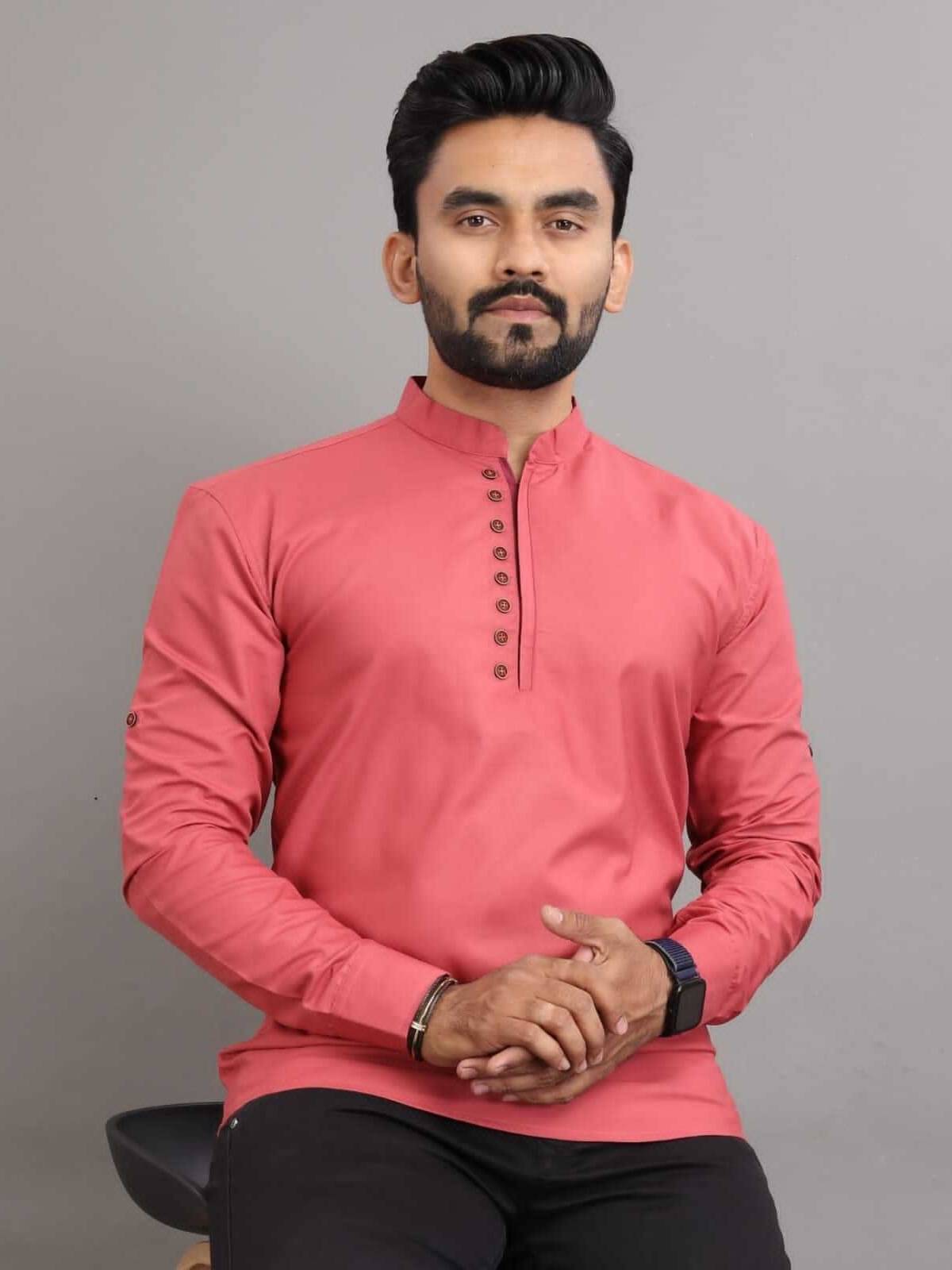 Reiter Pink Cotton Blend Men's Shirt Style Kurta ( Pack of 1 )     			Reiter Pink Cotton Blend Men's Shirt Style Kurta ( Pack of 1 )