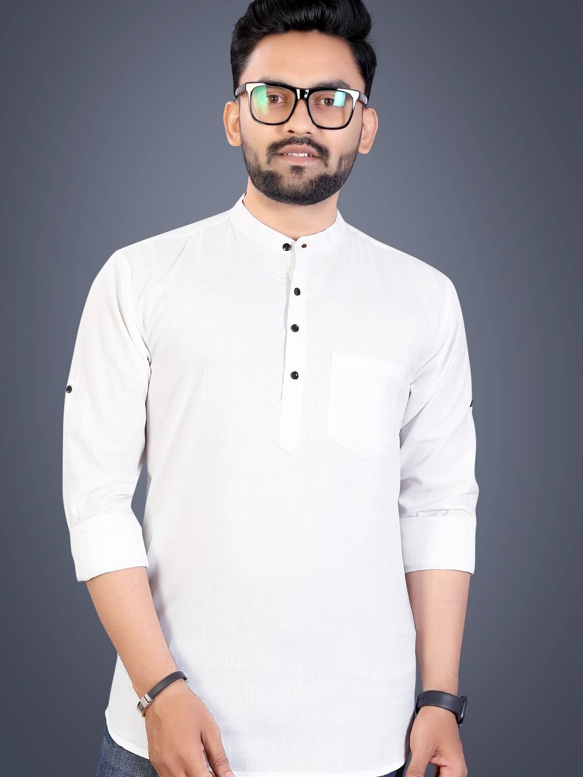 Reiter White Cotton Blend Men's Shirt Style Kurta ( Pack of 1 )     			Reiter White Cotton Blend Men's Shirt Style Kurta ( Pack of 1 )