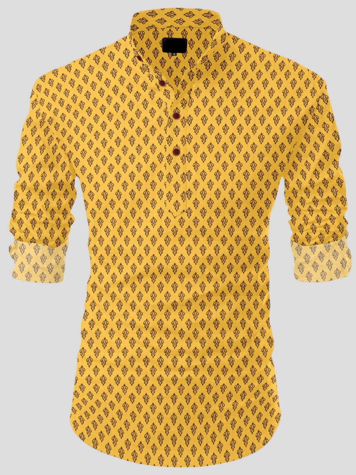 Reiter Yellow Cotton Blend Men's Shirt Style Kurta ( Pack of 1 )     			Reiter Yellow Cotton Blend Men's Shirt Style Kurta ( Pack of 1 )