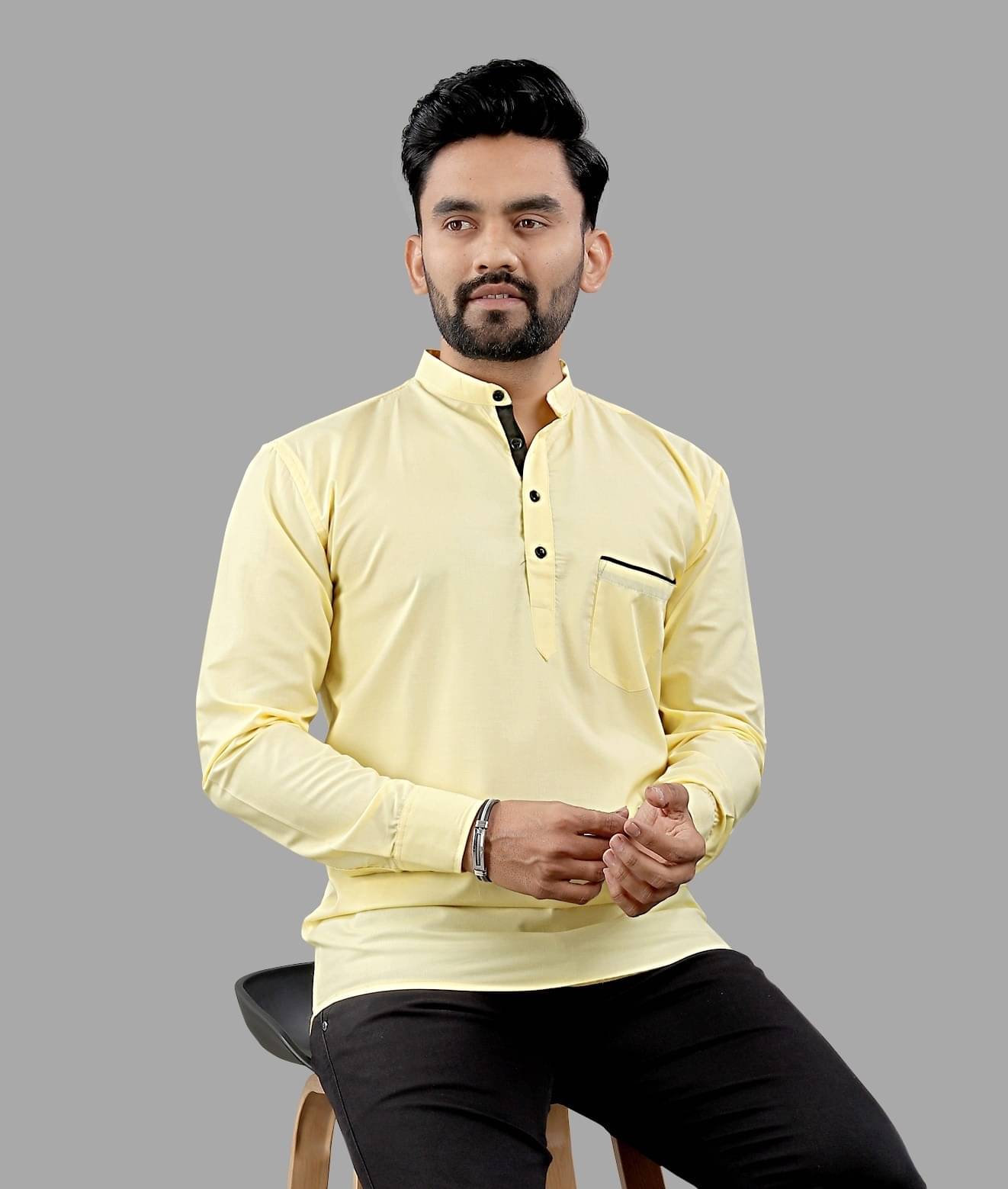     			Reiter Yellow Cotton Blend Men's Shirt Style Kurta ( Pack of 1 )