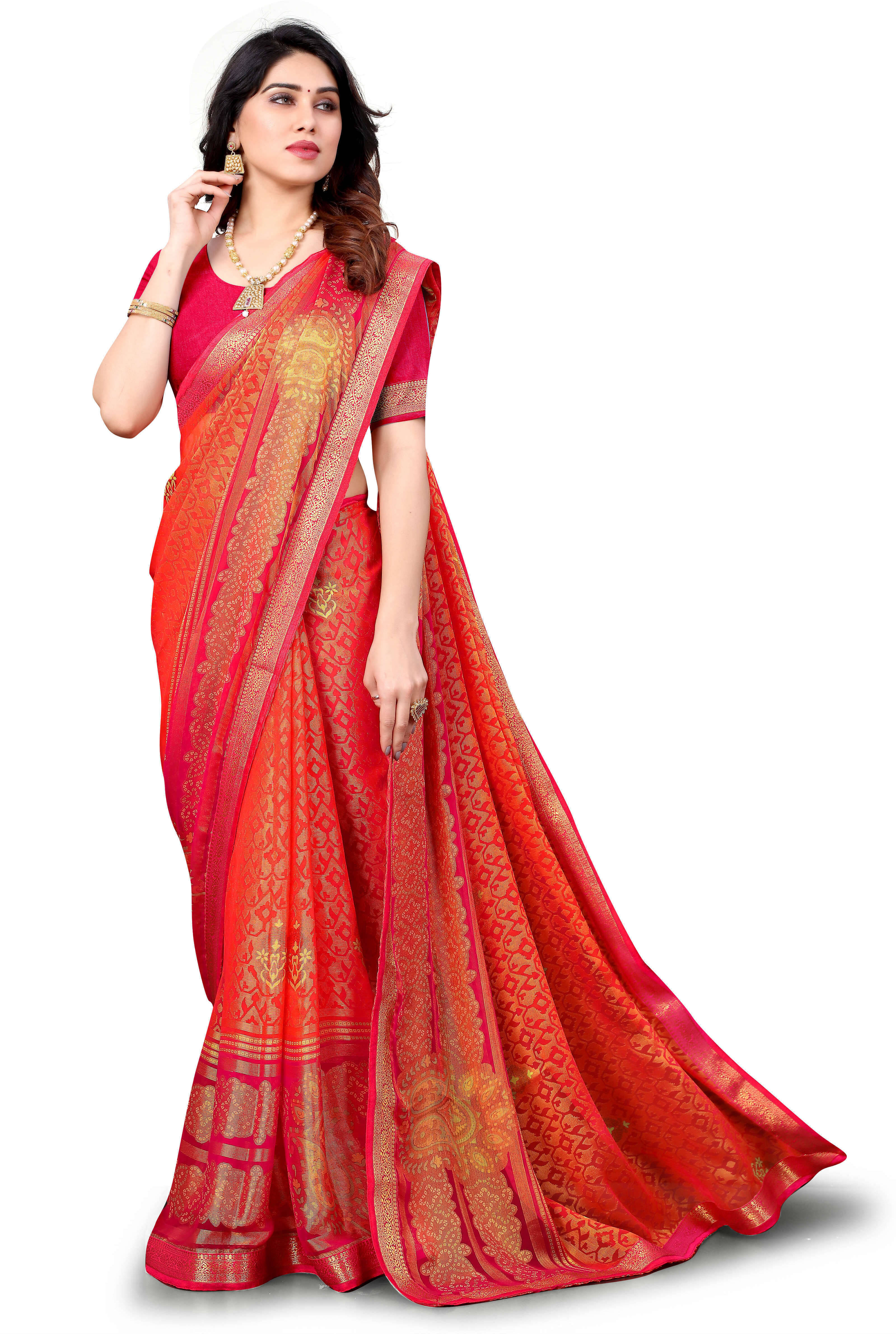     			SAREEVE Brasso Printed Saree With Unstitched Blouse Piece ( Pink )