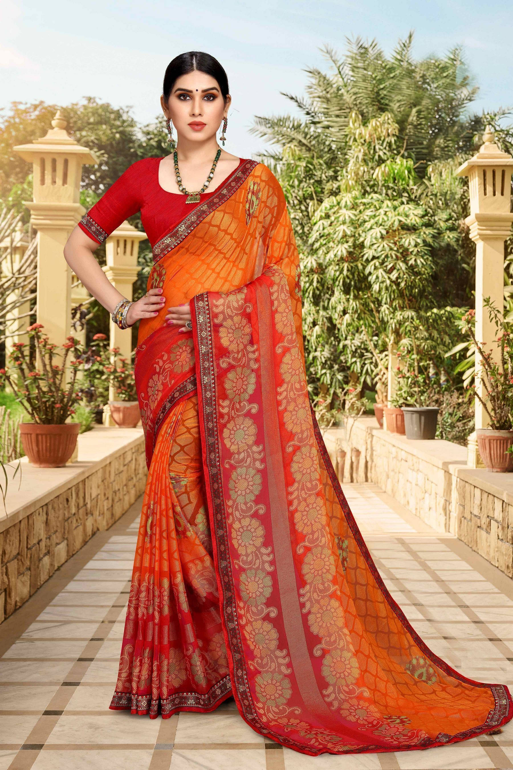 SAREEVE Brasso Printed Saree With Unstitched Blouse Piece ( Multicolor )     			SAREEVE Brasso Printed Saree With Unstitched Blouse Piece ( Multicolor )