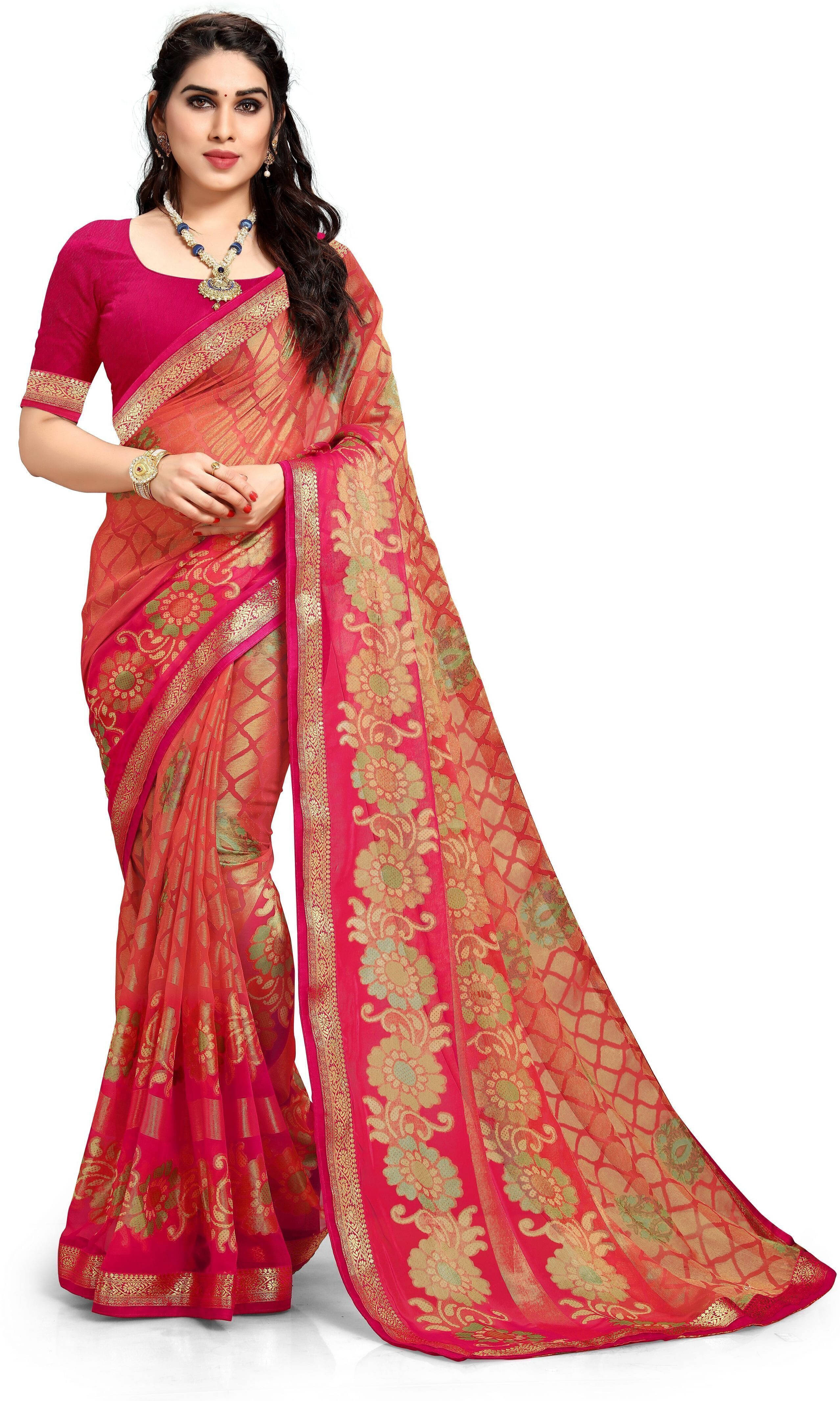 SAREEVE Brasso Printed Saree With Unstitched Blouse Piece ( Multicolor ) SAREEVE Brasso Printed Saree With Unstitched Blouse Piece ( Multicolor )