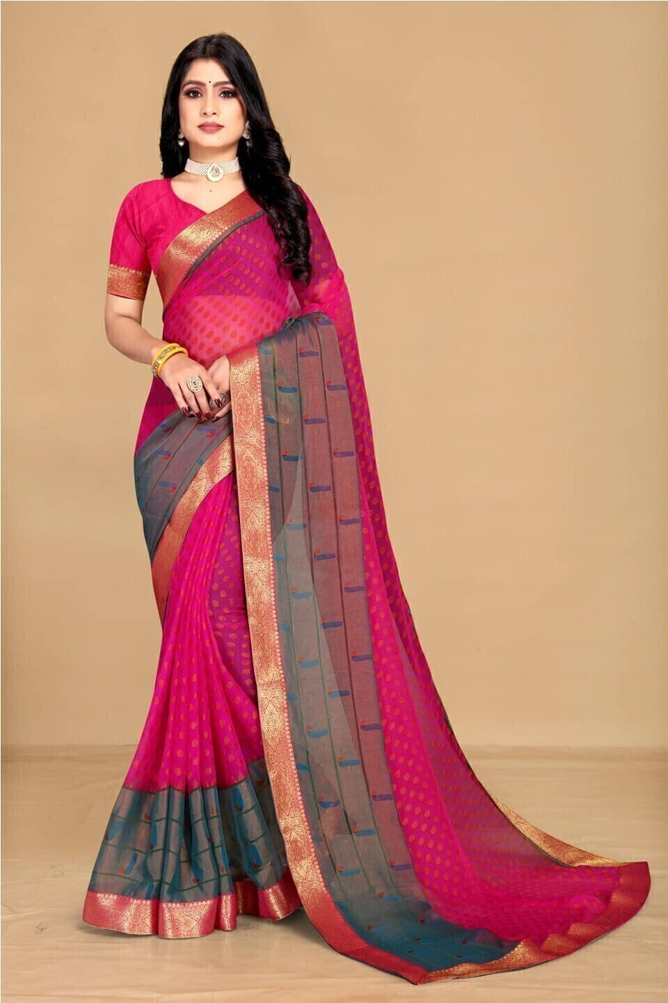 SAREEVE Brasso Printed Saree With Unstitched Blouse Piece ( Pink ) SAREEVE Brasso Printed Saree With Unstitched Blouse Piece ( Pink )