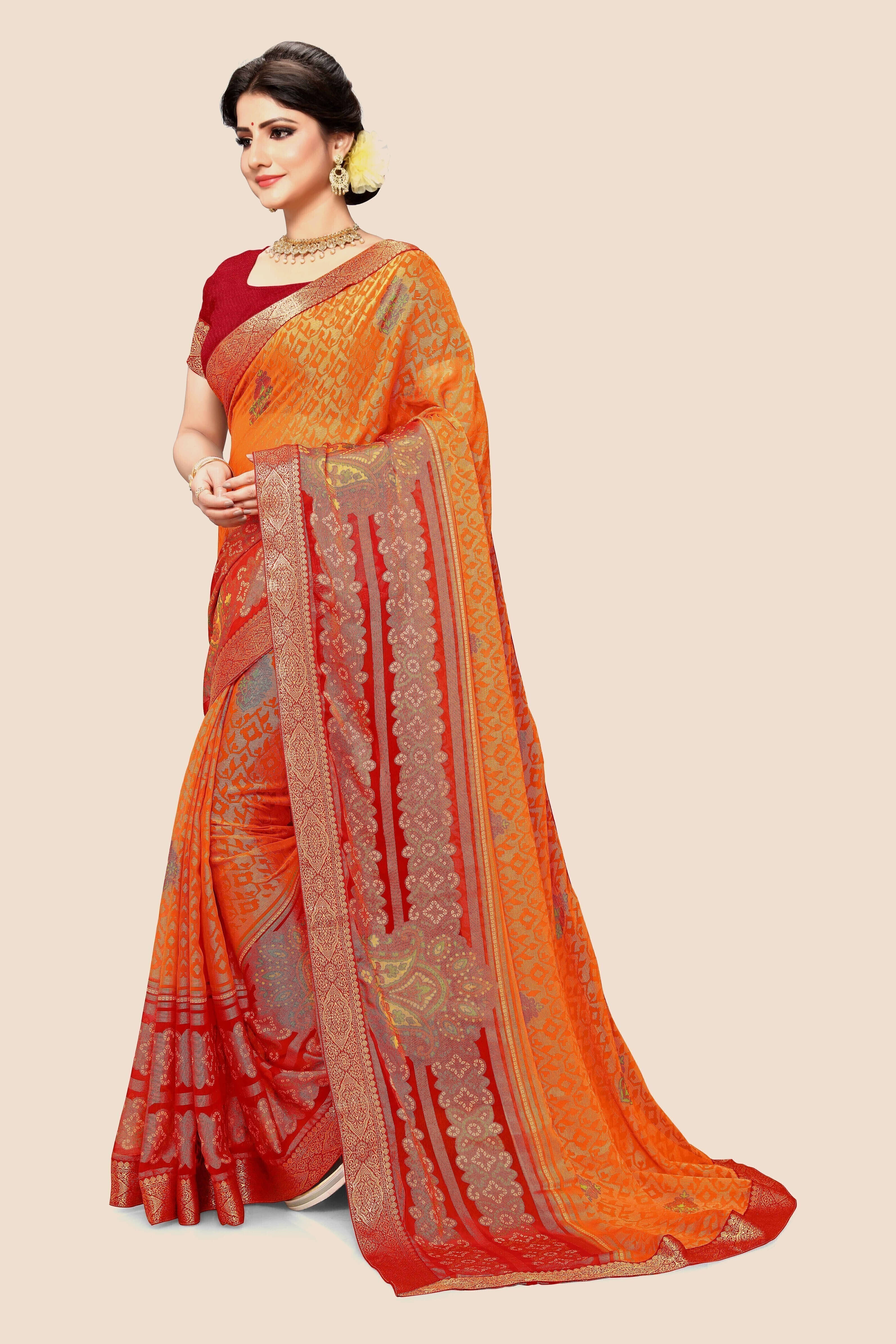 SAREEVE Brasso Printed Saree With Unstitched Blouse Piece ( Multicolor ) SAREEVE Brasso Printed Saree With Unstitched Blouse Piece ( Multicolor )