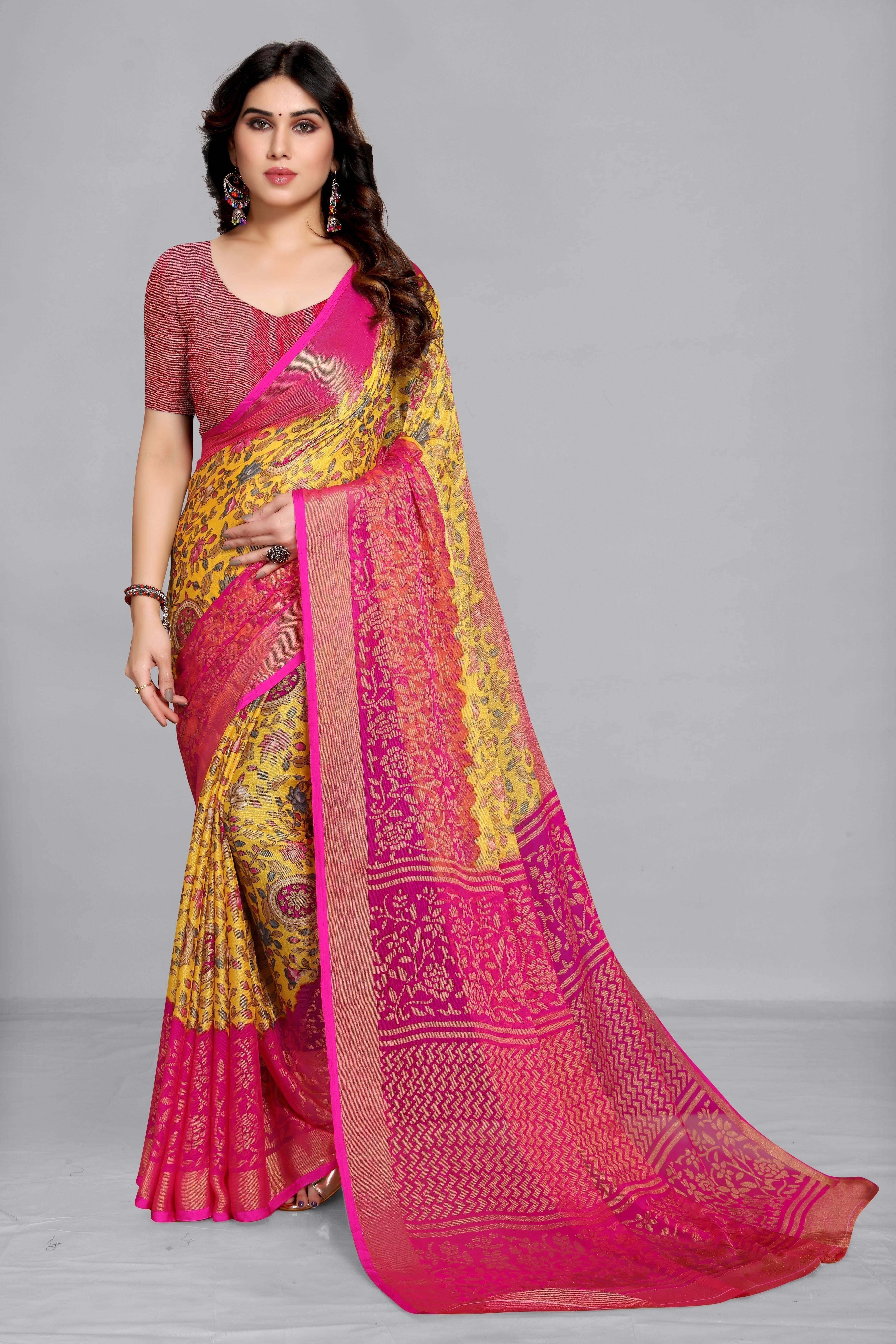 SAREEVE Brasso Printed Saree With Unstitched Blouse Piece ( Multicolor ) SAREEVE Brasso Printed Saree With Unstitched Blouse Piece ( Multicolor )