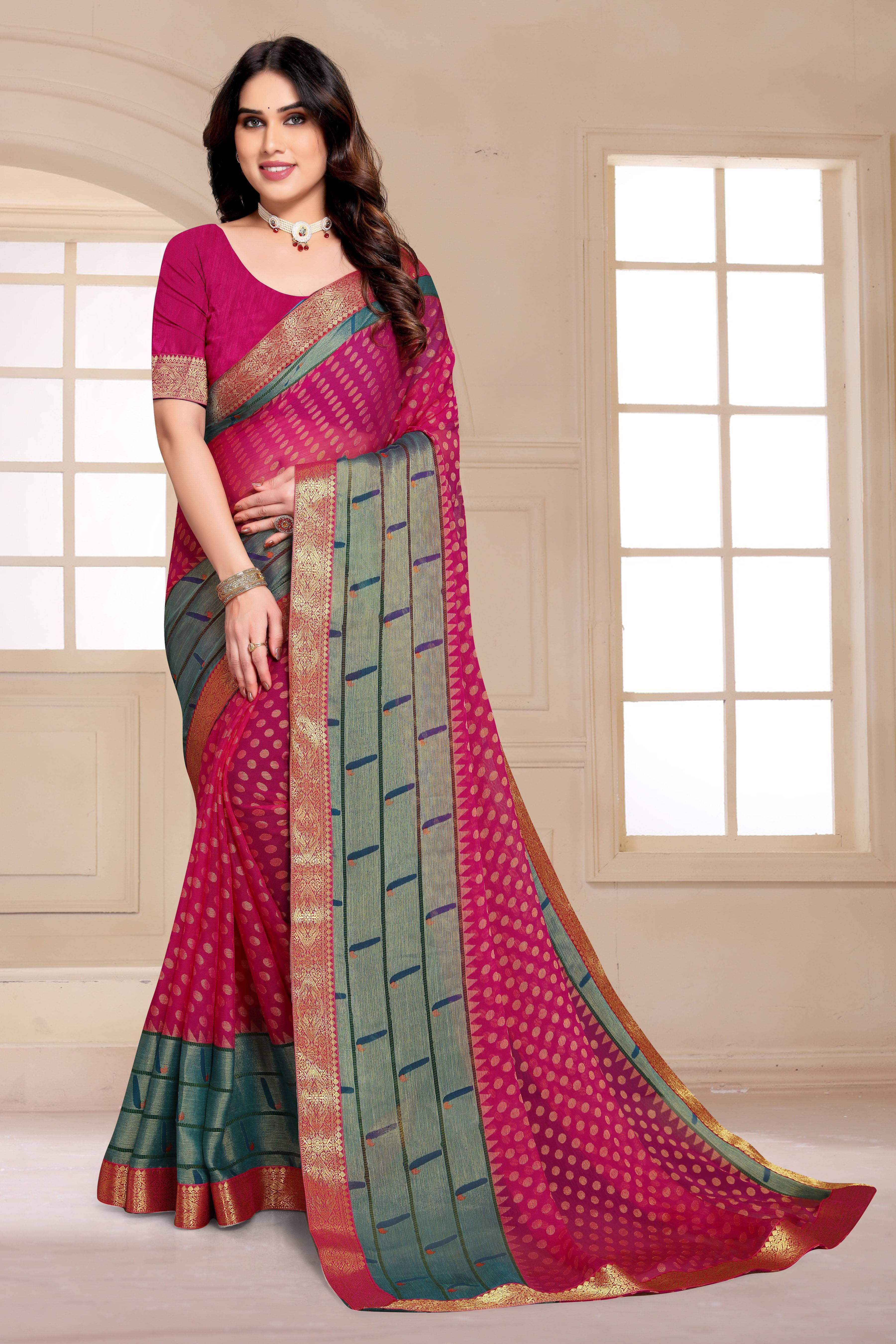     			SAREEVE Brasso Printed Saree With Unstitched Blouse Piece ( Magenta )