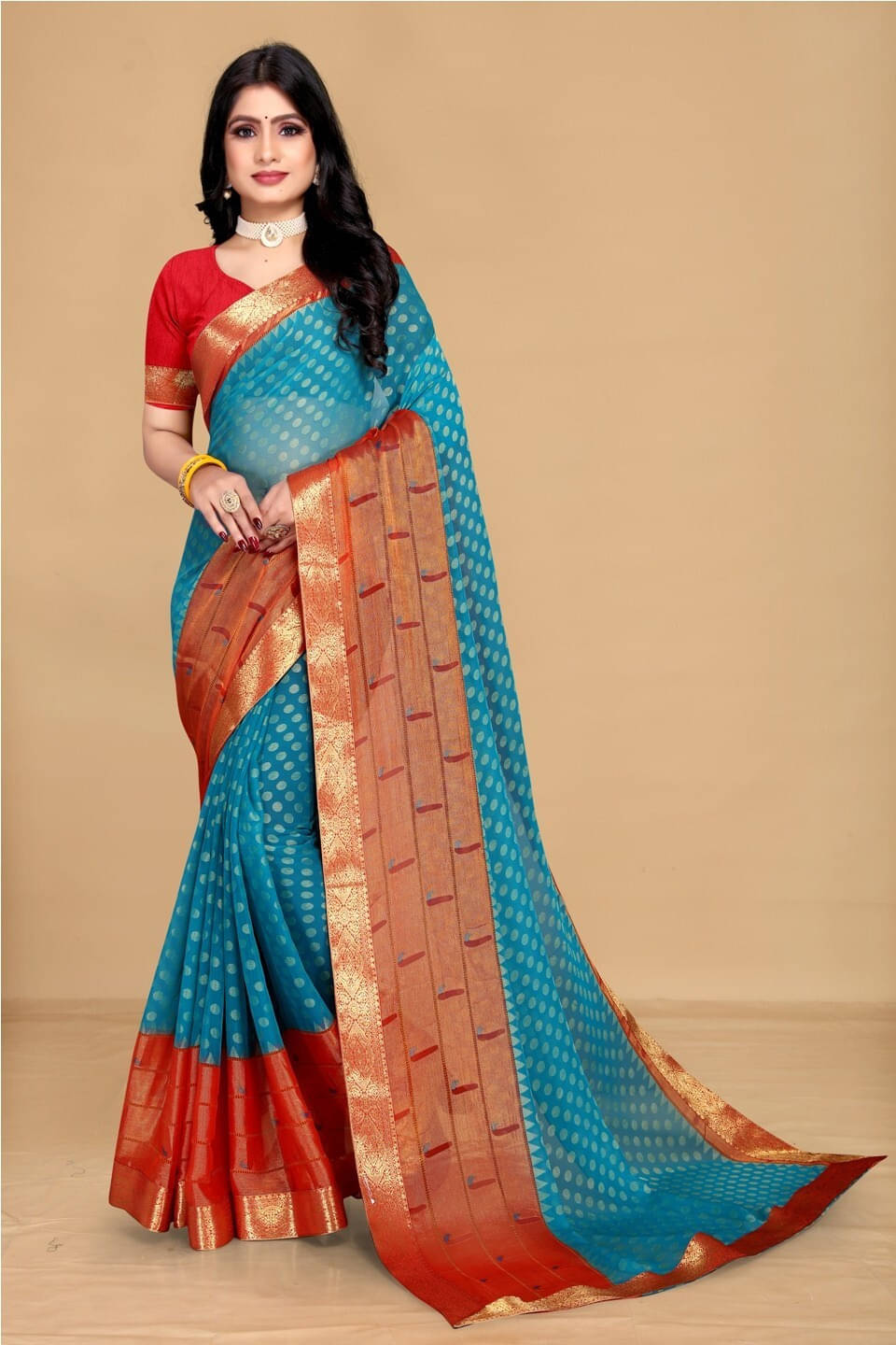 SAREEVE Brasso Printed Saree With Unstitched Blouse Piece ( Blue ) SAREEVE Brasso Printed Saree With Unstitched Blouse Piece ( Blue )
