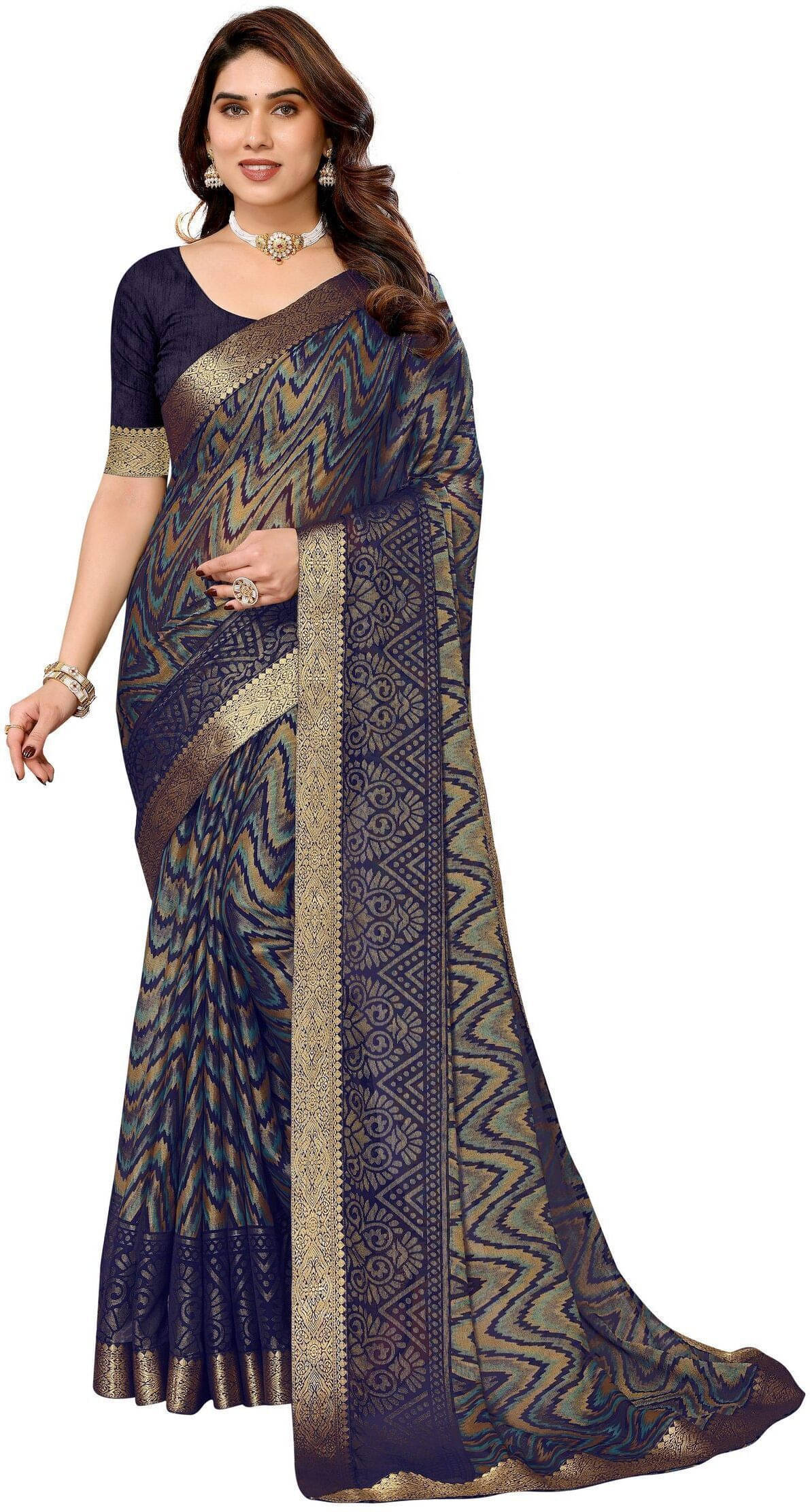 SAREEVE Brasso Printed Saree With Unstitched Blouse Piece ( Multicolor ) SAREEVE Brasso Printed Saree With Unstitched Blouse Piece ( Multicolor )