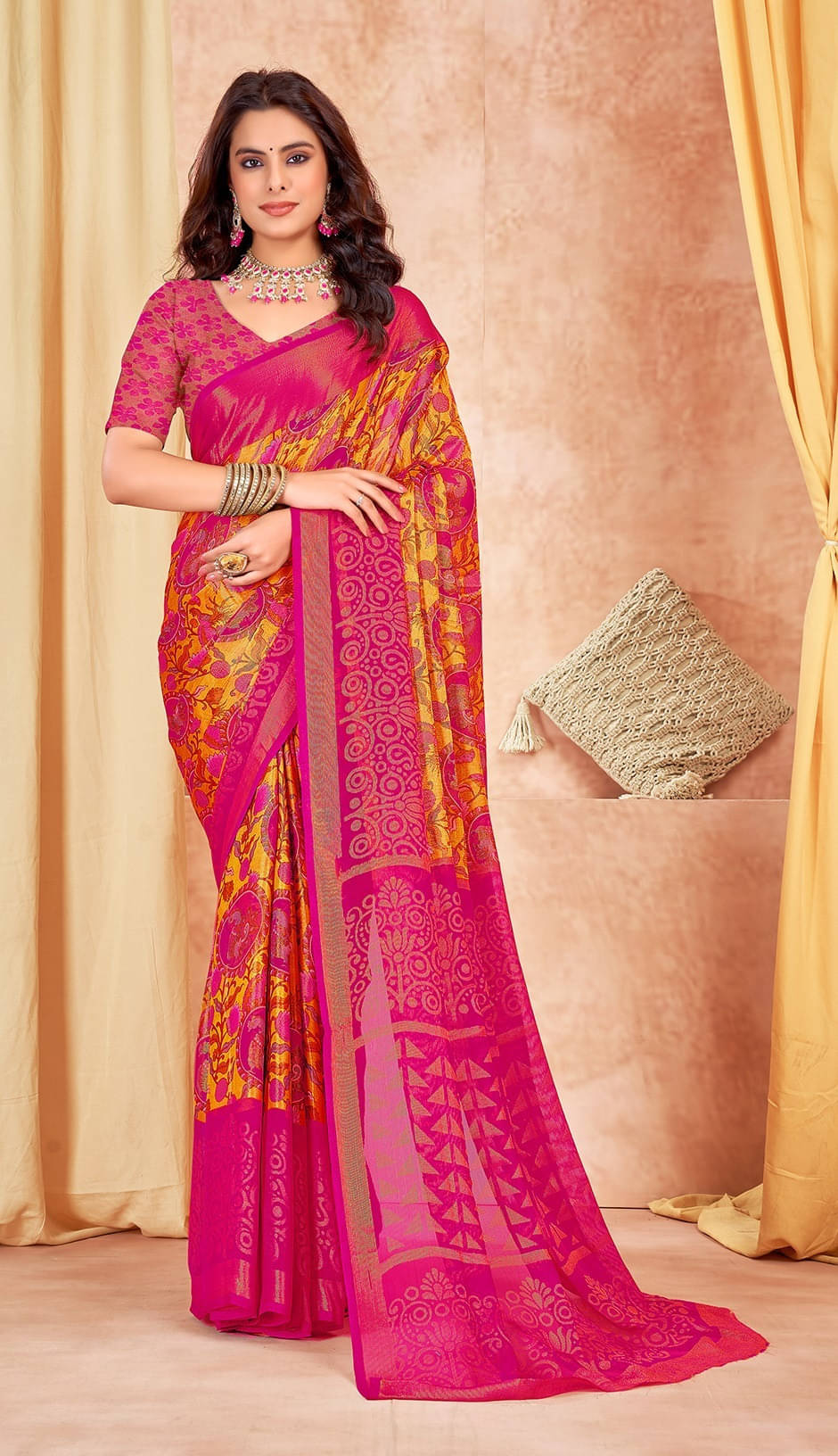 SAREEVE Brasso Printed Saree With Unstitched Blouse Piece ( Multicolor ) SAREEVE Brasso Printed Saree With Unstitched Blouse Piece ( Multicolor )