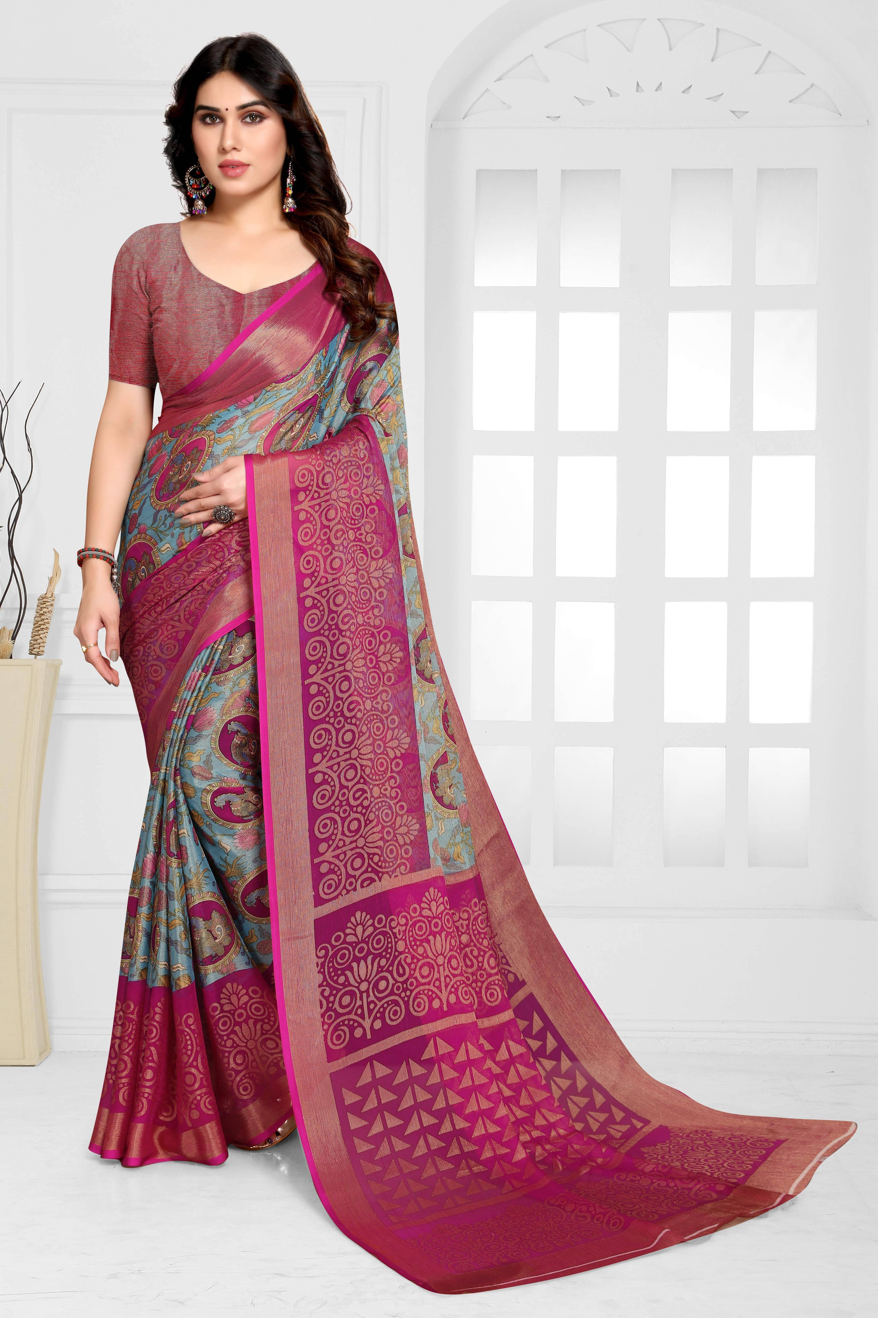 SAREEVE Brasso Printed Saree With Unstitched Blouse Piece ( Purple ) SAREEVE Brasso Printed Saree With Unstitched Blouse Piece ( Purple )