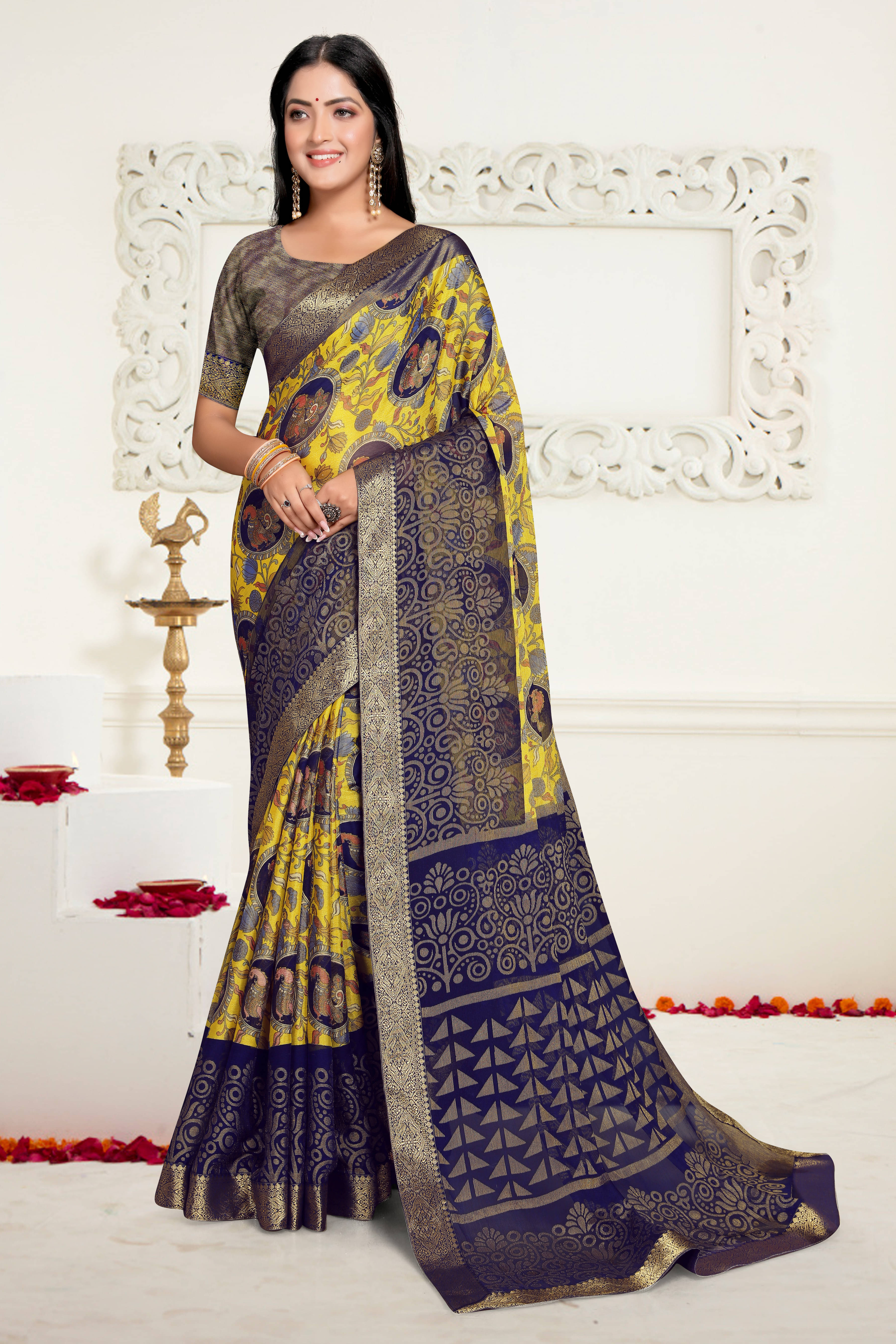 SAREEVE Brasso Printed Saree With Unstitched Blouse Piece ( Multicolor ) SAREEVE Brasso Printed Saree With Unstitched Blouse Piece ( Multicolor )