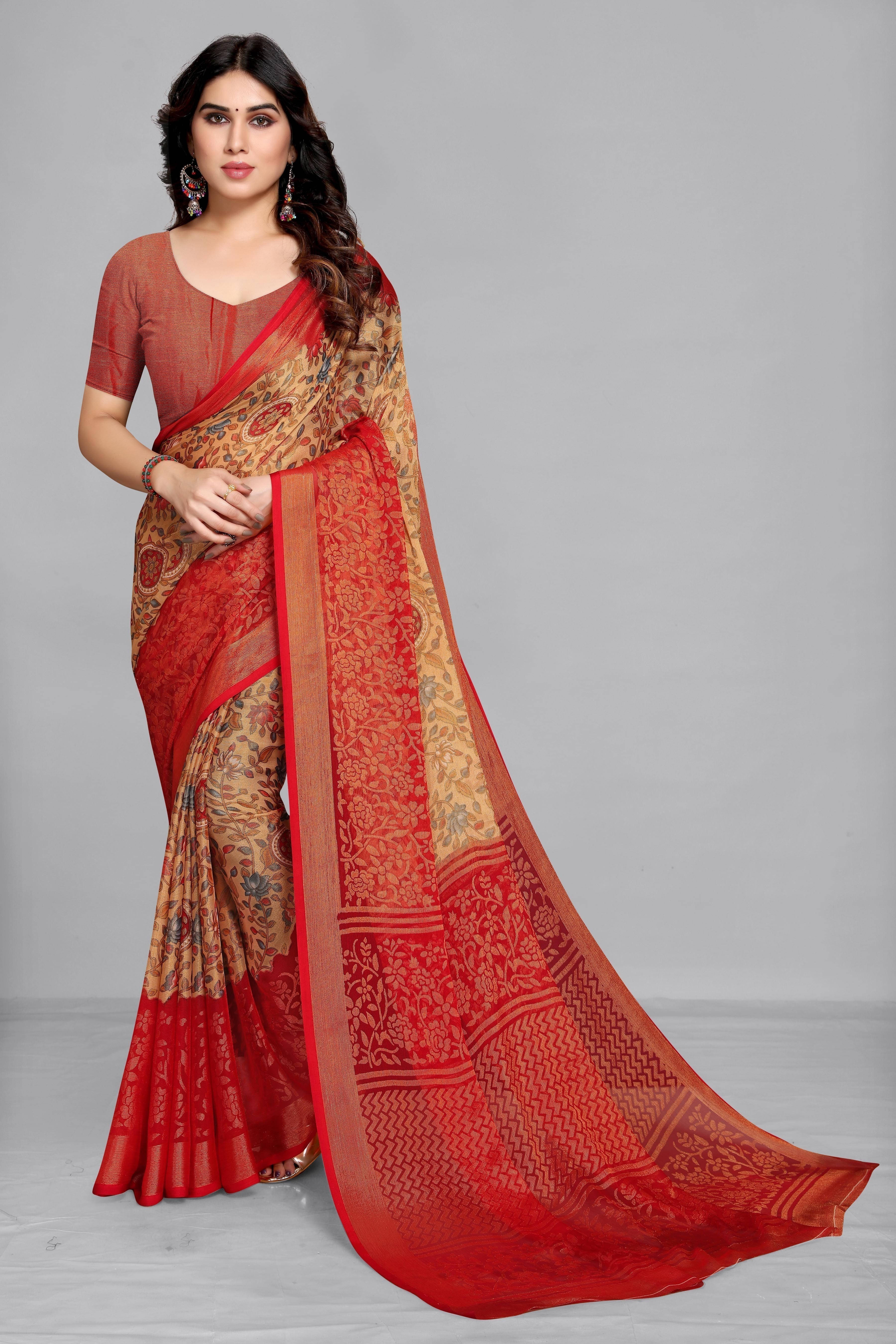 SAREEVE Brasso Printed Saree With Unstitched Blouse Piece ( Multicolor ) SAREEVE Brasso Printed Saree With Unstitched Blouse Piece ( Multicolor )