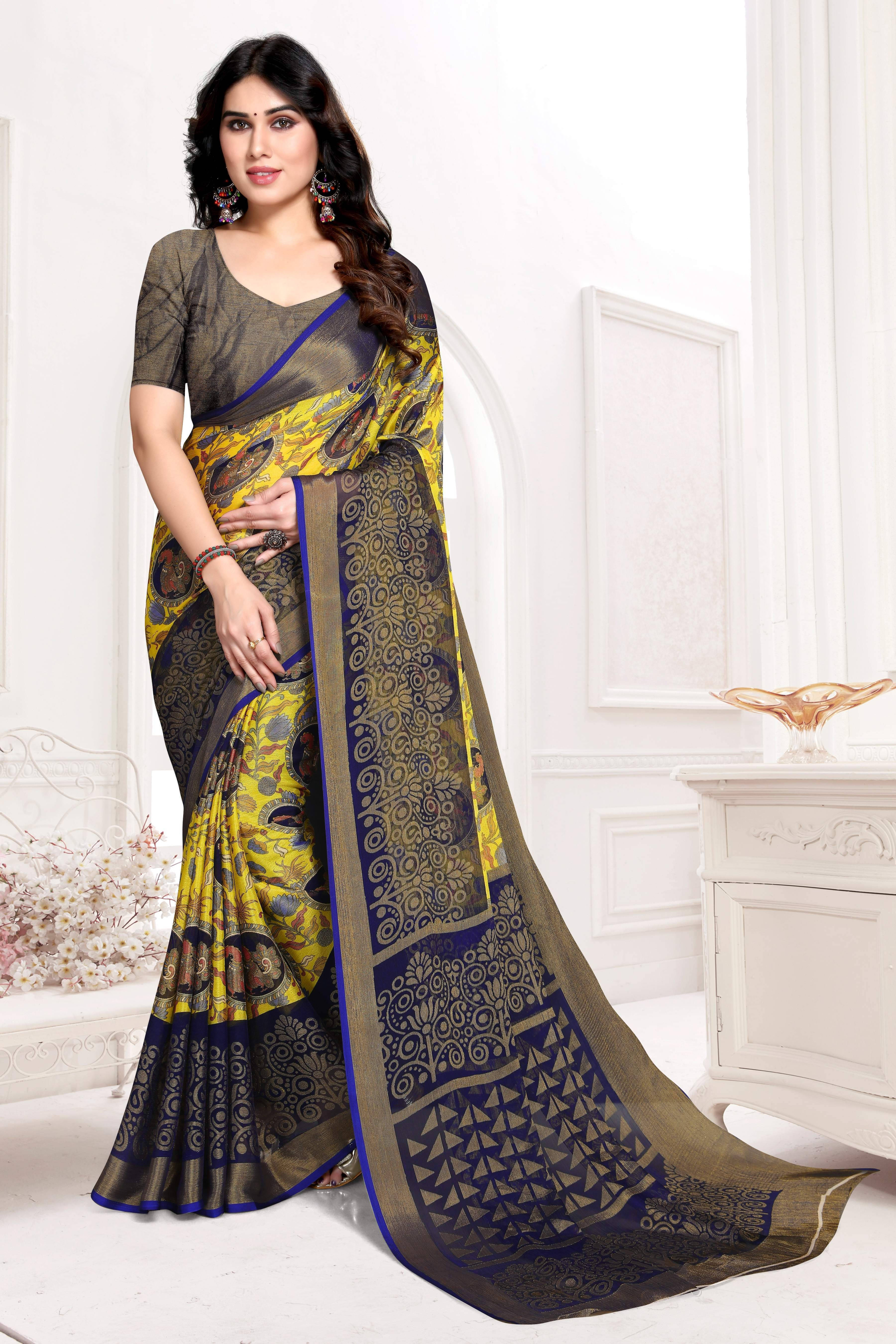 SAREEVE Brasso Printed Saree With Unstitched Blouse Piece ( Multicolor ) SAREEVE Brasso Printed Saree With Unstitched Blouse Piece ( Multicolor )